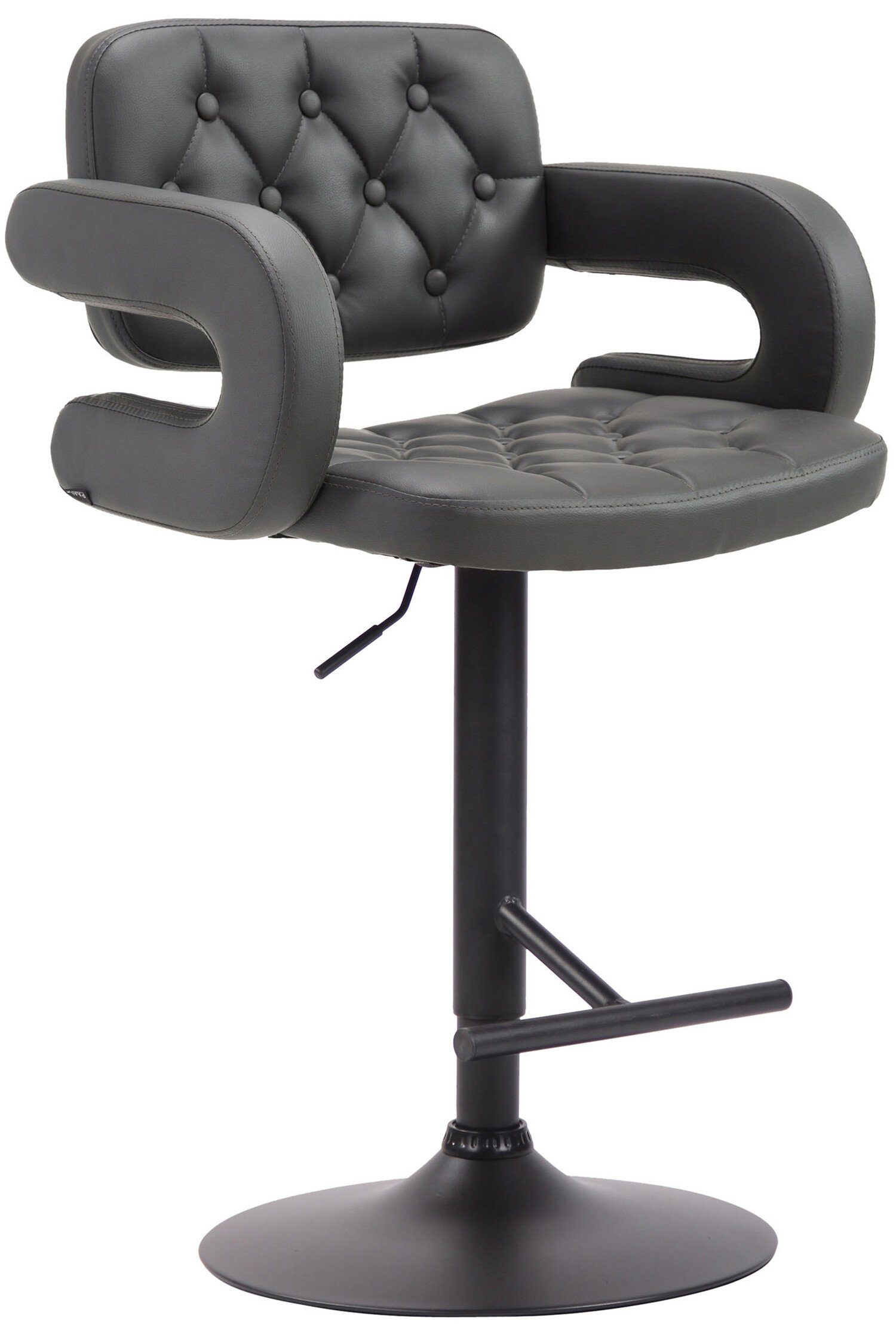 TPFLiving Barhocker Dublin (mit bequemer Rückenlehne und Fußstütze - Hocker für Theke & Küche), 360° drehbar - Gestell Metall schwarz - Sitzfläche: Kunstleder Grau