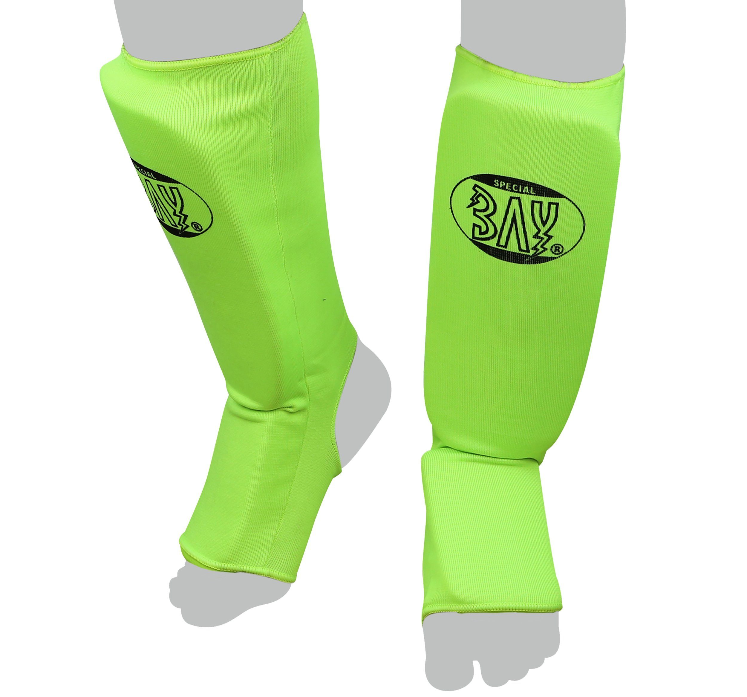 BAY-Sports Schienbeinschutz Kampfsport Kickboxen Karate MMA Thaiboxen Muay Thai MTC grün, waschfest, elastisch, XXS - XL