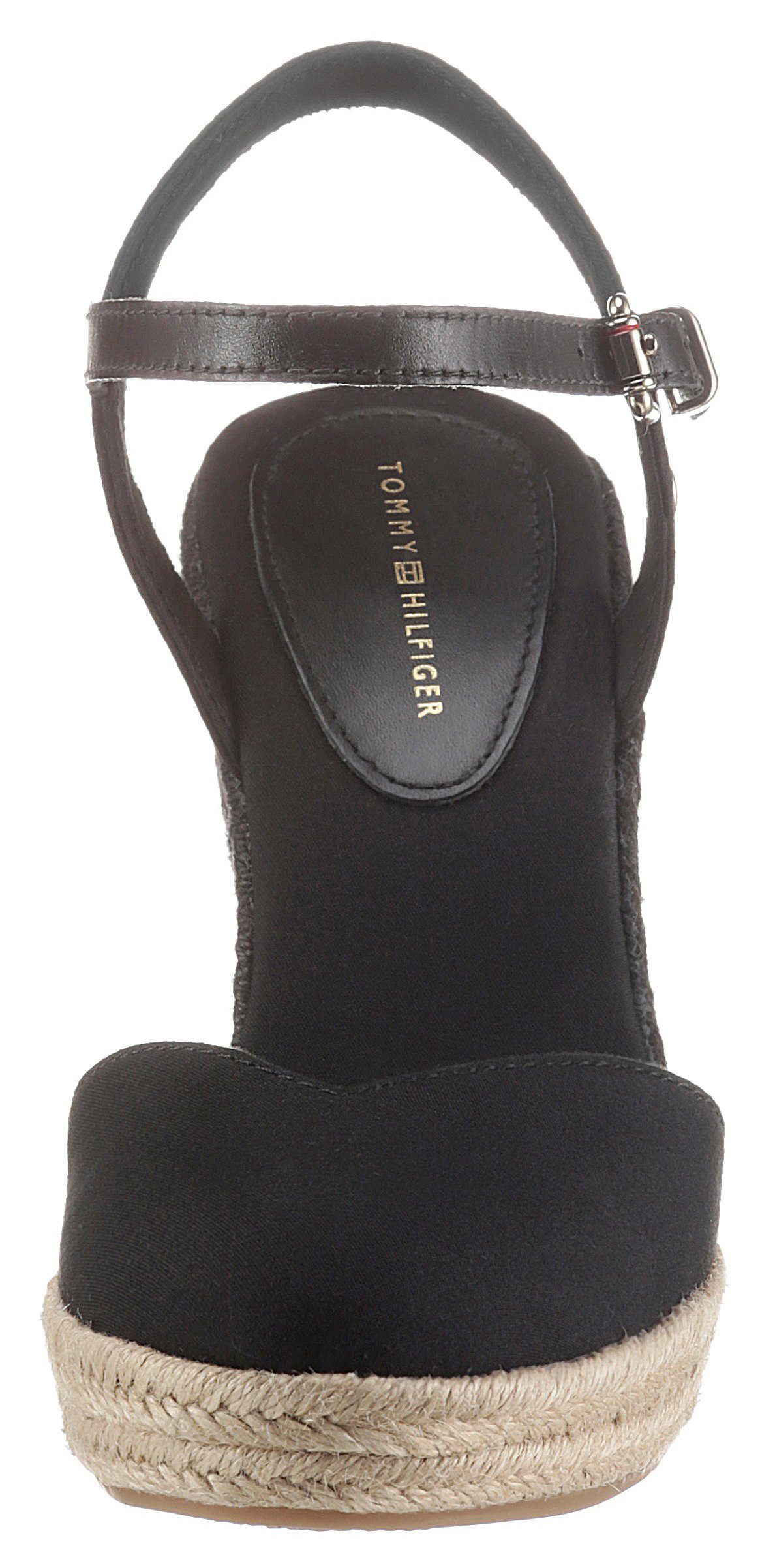 BASIC HIGH mit TOE Hilfiger Tommy WEDGE Black CLOSED Sandalette Keilabsatz bezogenem