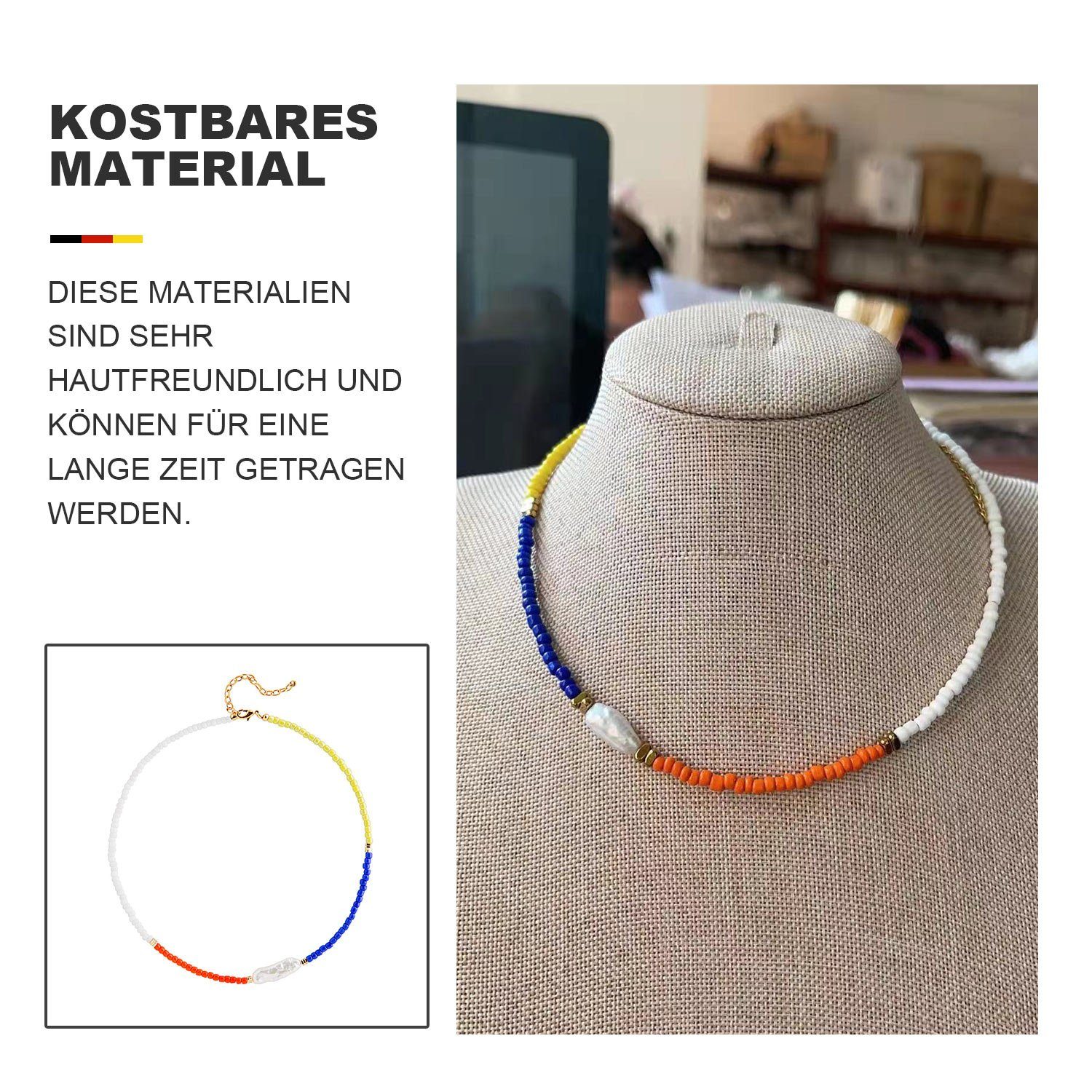 aus NK8033 Edelstahl Layered für Süßwasserperlen MAGICSHE Frauen, 18K vergoldet Halskette Perlenkette Halskette