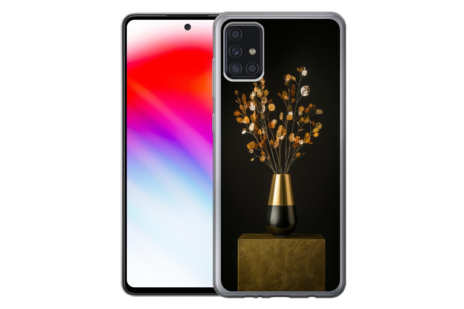 MuchoWow Handyhülle für Samsung Galaxy A52 5G Goldbraun - Blätter - Vase - Herbstlich, Smartphone-Bumper, Print, Handy Schutzhülle Dünn