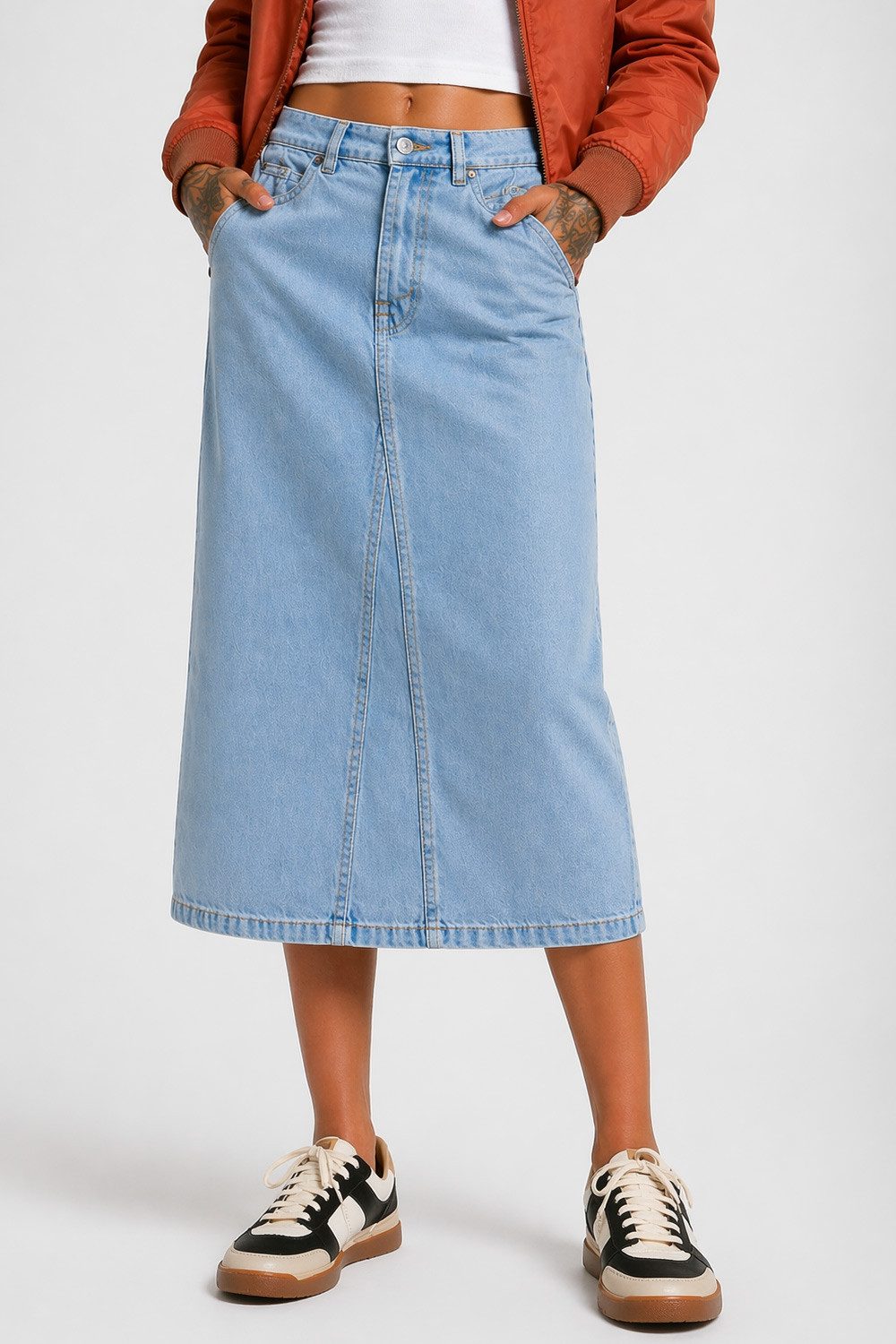 urbandreamz Jeansrock Damen Maxi Midi Rock langer Schnitt Denim Stretch stylischer Rock, robuster Jeansstoff, Gehschlitz