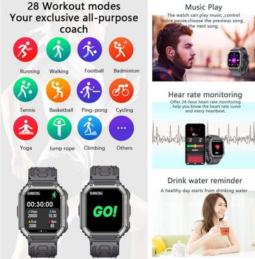 LWEARKD Smartwatch (1,8 Zoll, Andriod iOS), mit Blutdruckmessung Schrittzähler Herzfrequenz30 Sportmodi Fitnessuhr