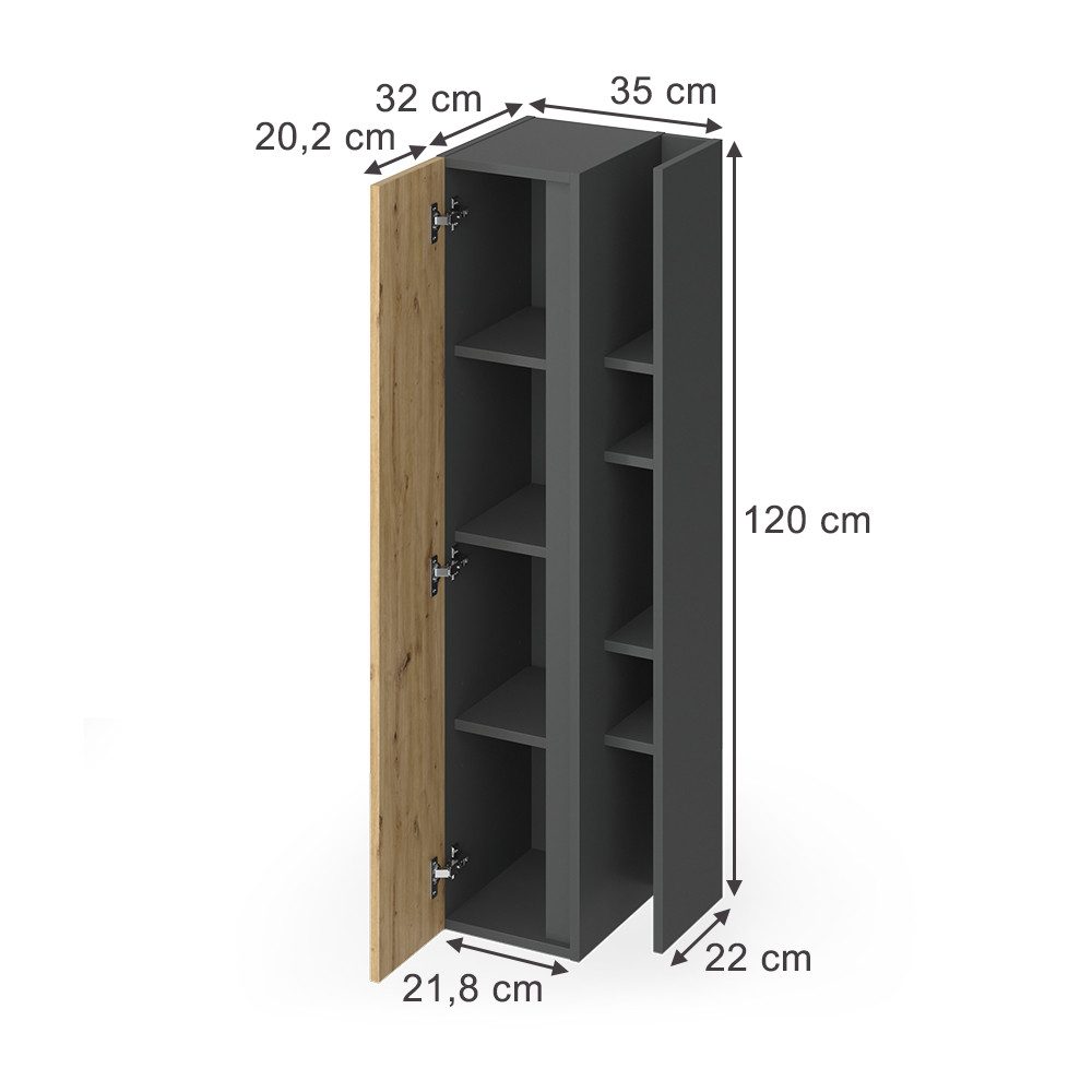 Vicco Hängeschrank Edelin, Anthrazit/Artisan, 35 x 120 cm mit 4 Ablagefächern (1-St)