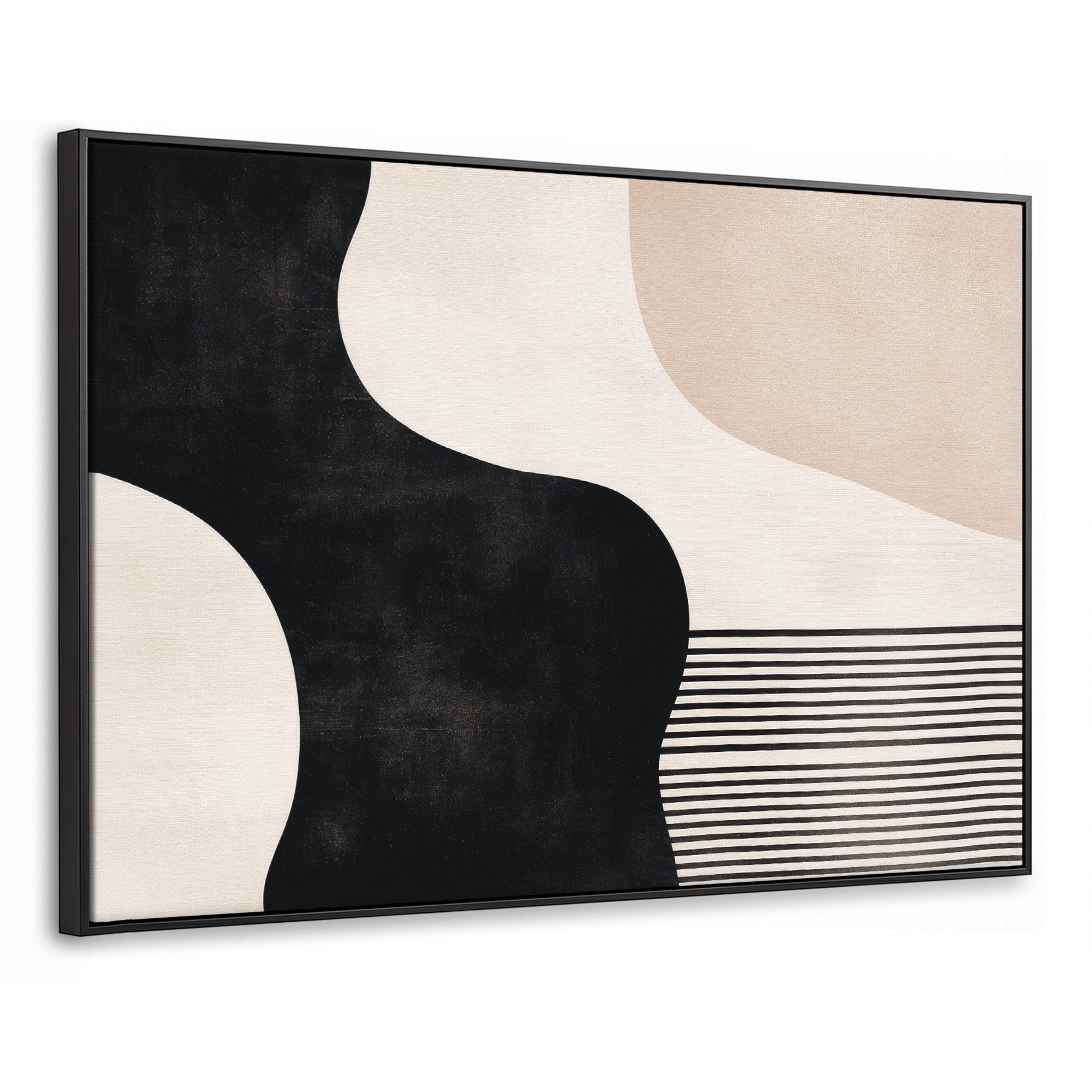 OneMillionCanvasses® Leinwandbild mit Rahmen - Abstrakt - Japandi - Beige - Modern, Fotodruck (1 St), XXL, Wohnzimmer, Schattenfugenrahmen, Deko Aesthetic 140x90cm