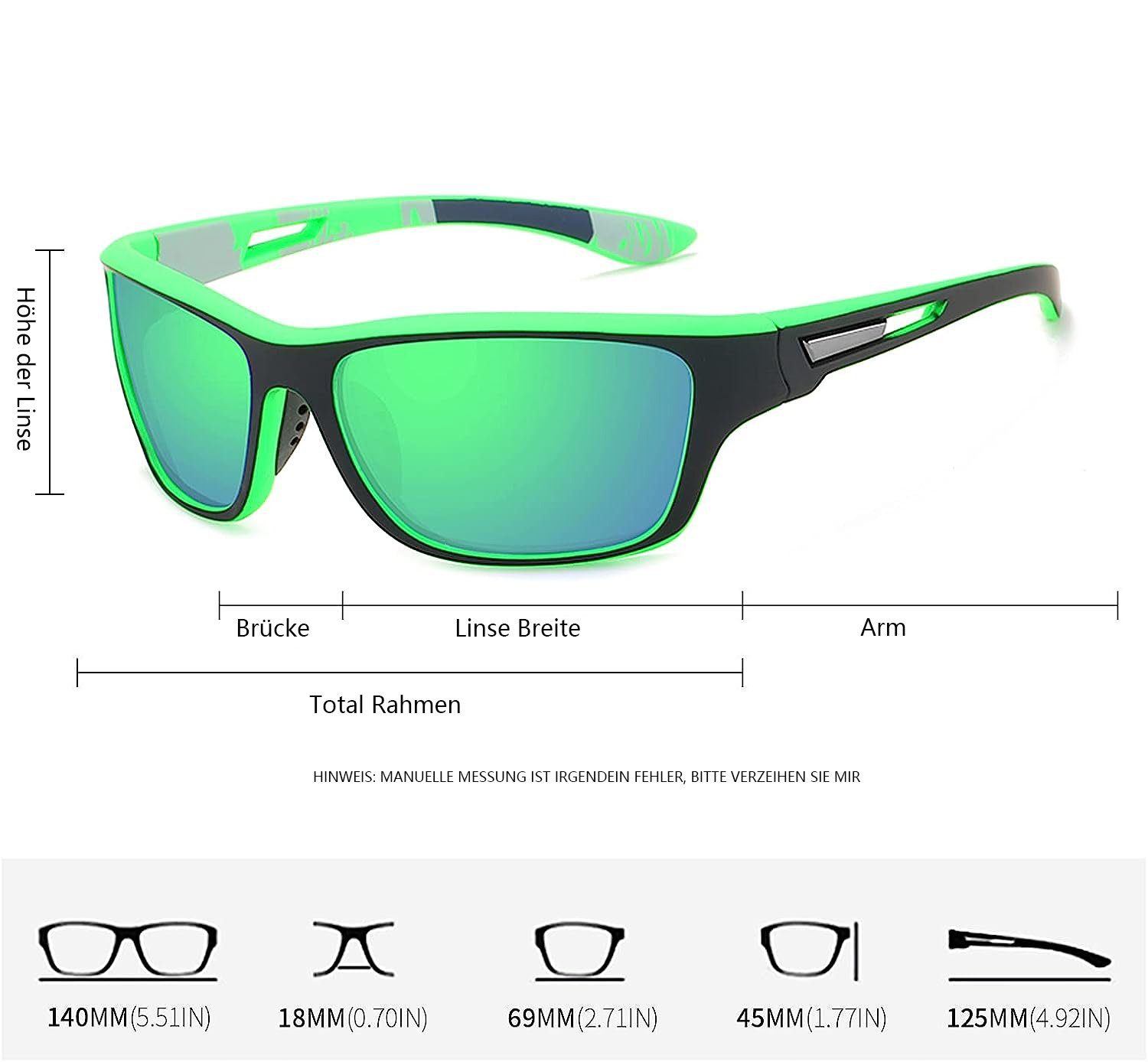 Jormftte Sonnenbrille Polarisierte Sport-Sonnenbrille Grün für Radfahren Fahren Outdoor Herren