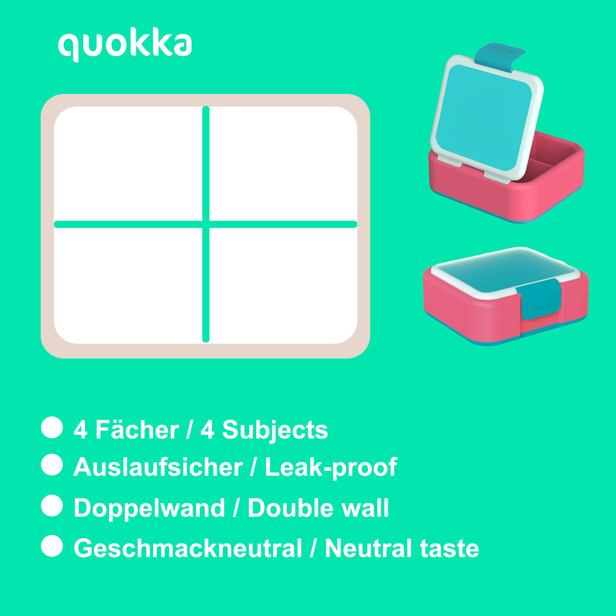 Quokkabottle Lunchbox Twist Kids Brotdose Doppelwand Kinder Lunchbox 4-Fächer, Vier praktische Fächer