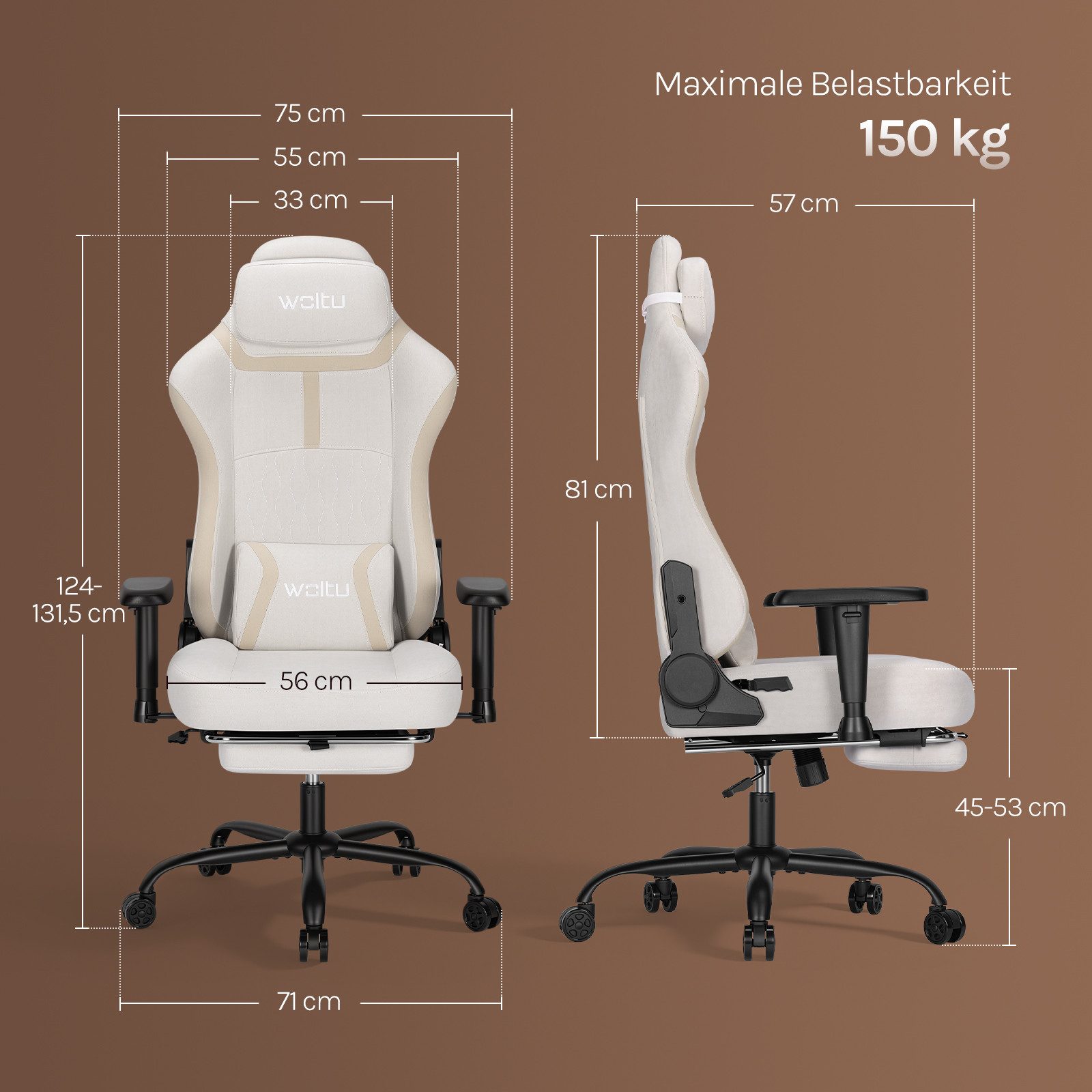 Woltu Gaming-Stuhl (1 St), Ergonomisch Gamer Stuhl 2D mit Lendenkissen verstellbaren Armlehnen
