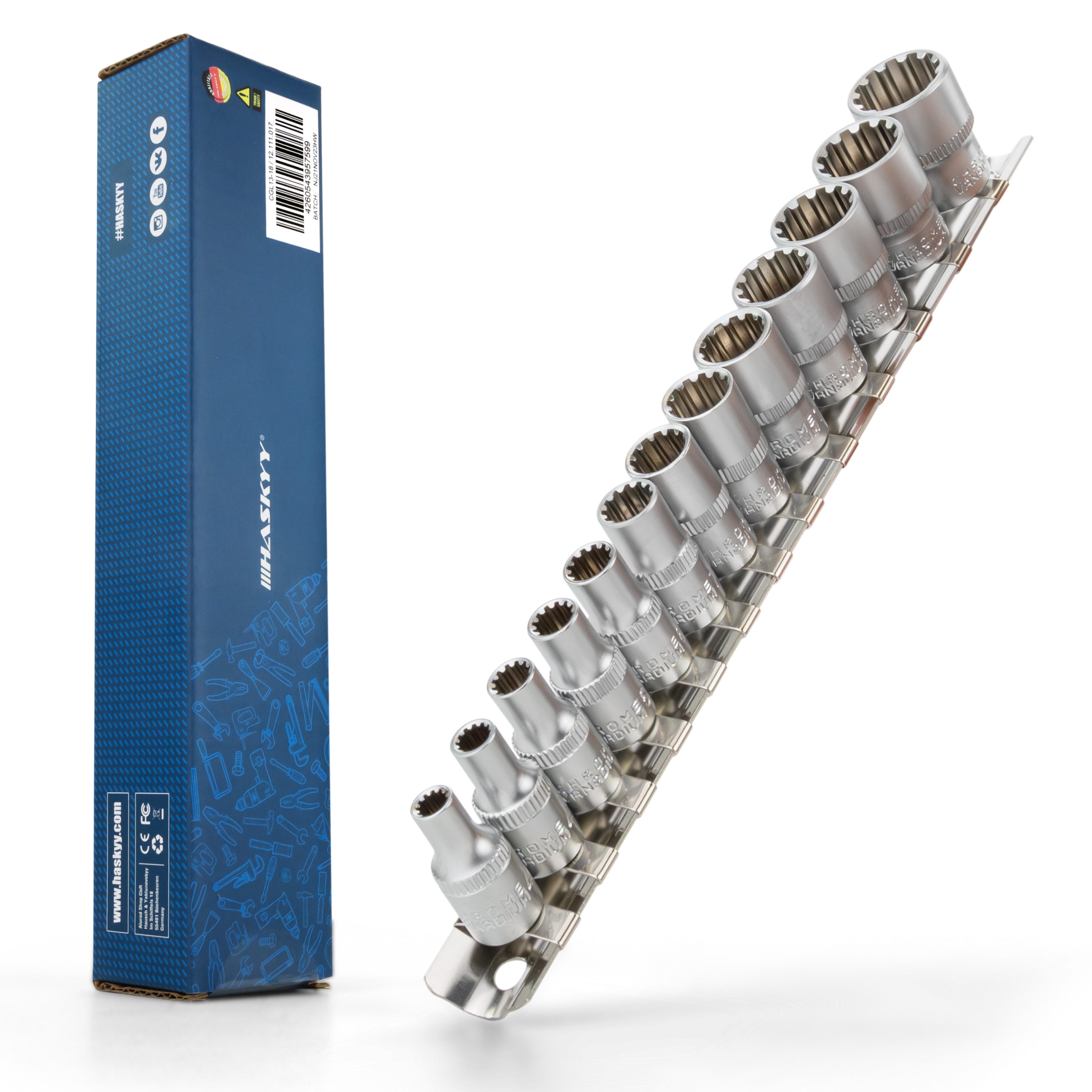 HASKYY Steckschlüssel Multiprofil Steckschlüssel Satz 13-tlg 4-14 mm 5/32"-1/2" zoll