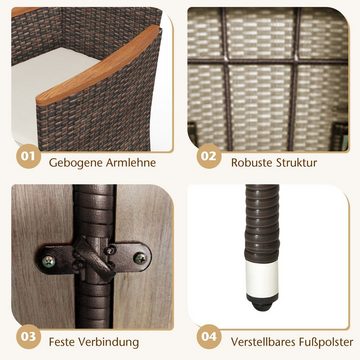 COSTWAY Garten-Essgruppe, 7-tlg, Tisch & 6 Stühle mit Kissen, Rattan, Akazien