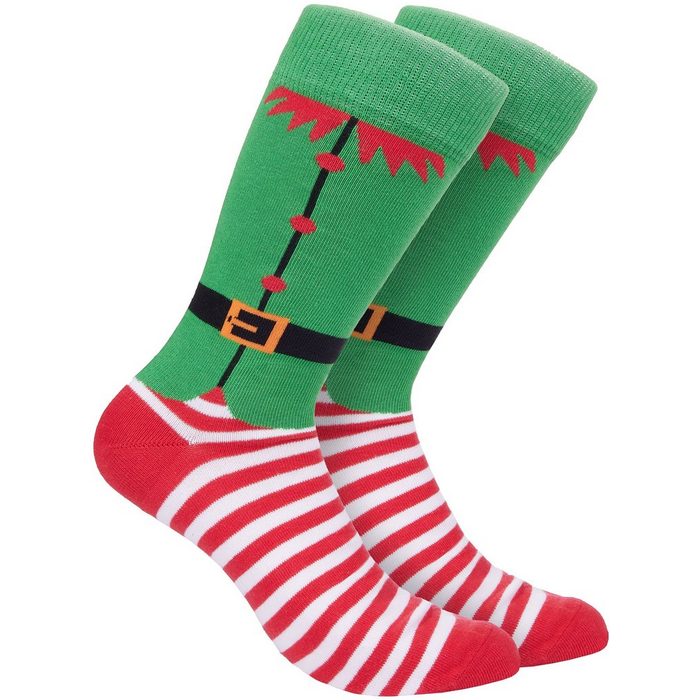 BRUBAKER Socken Herren Weihnachtssocken - Lustige Socken mit Weihnachtsmotiven EU41-45 (Wichtelkostüm 1-Paar) Bunte Kuschelsocken für Weihnachtszeit Baumwolle
