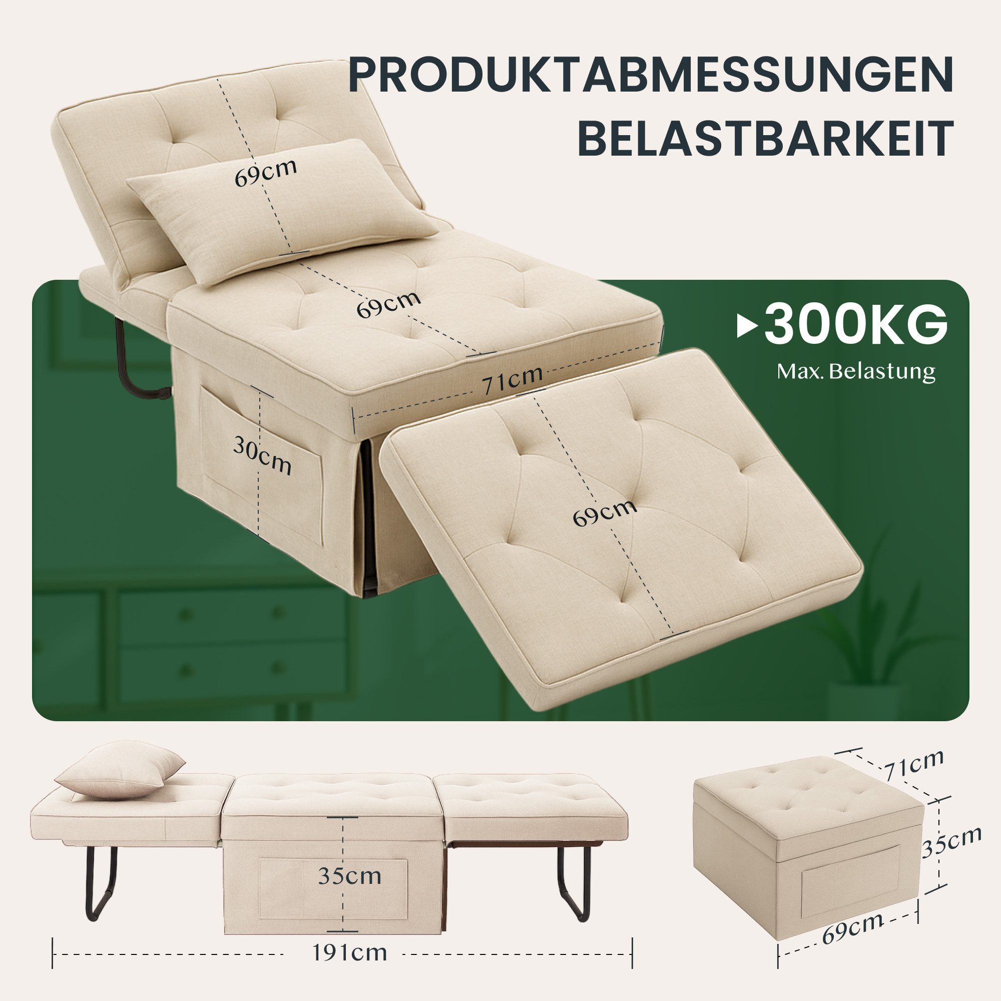 FLEXISPOT Schlafsofa Relaxsessel mit Liegefunktion, Loungesessel, Ottoman, günstig online kaufen