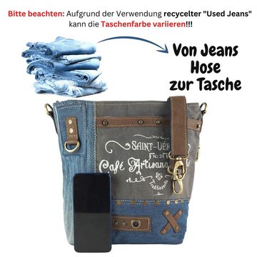 Sunsa Umhängetasche Nachhaltige Umhängetasche aus recycelte Jeans/ Canvas. Schultertasche, Aus recycelten Materialien