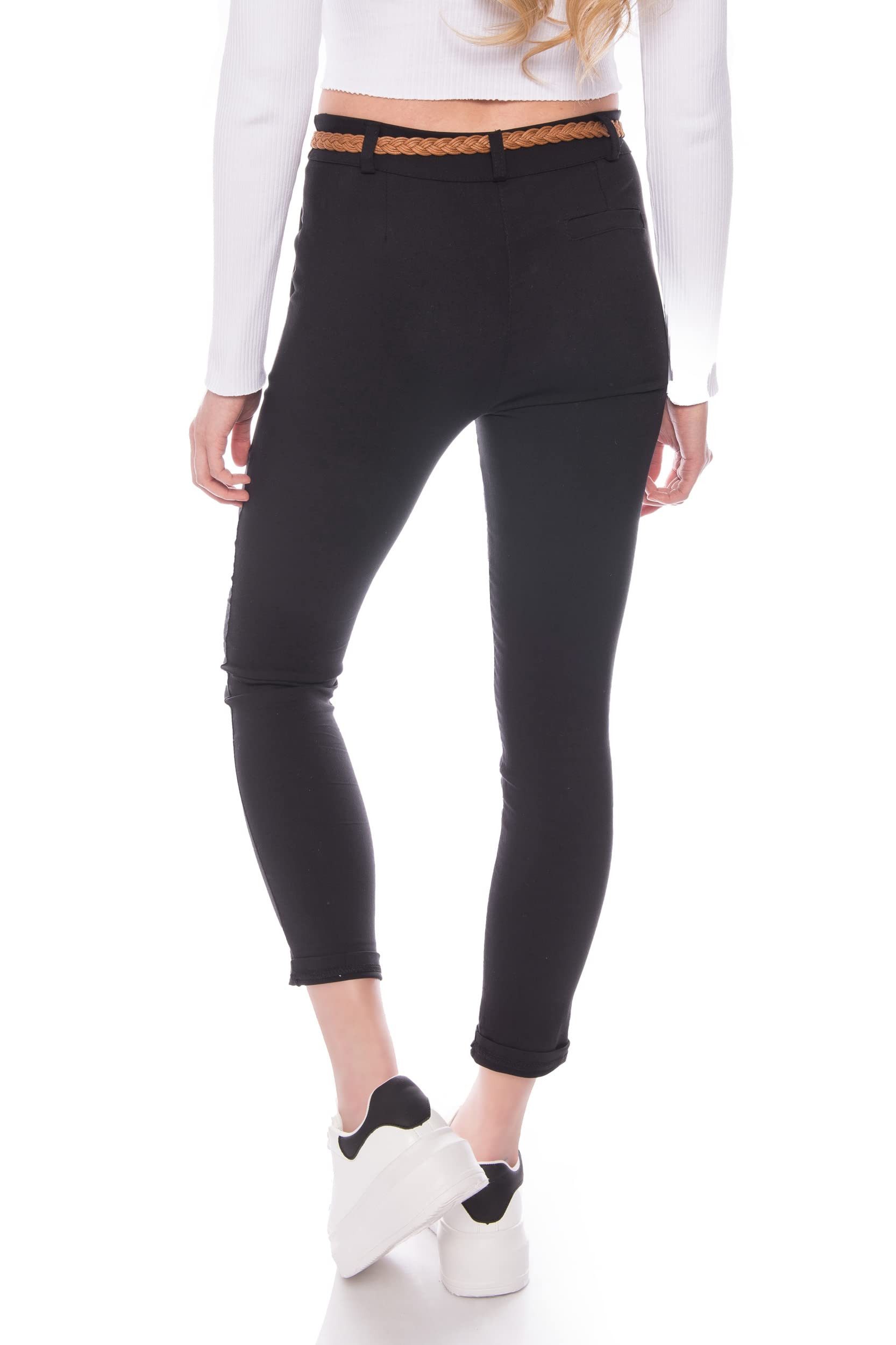 Kendindza Chinohose Chino Damen Hose Stretch mit Gürtel Stoffhose Damen elegant lang - 7/8 Elastisch Gürtel – Bild 4 von 5