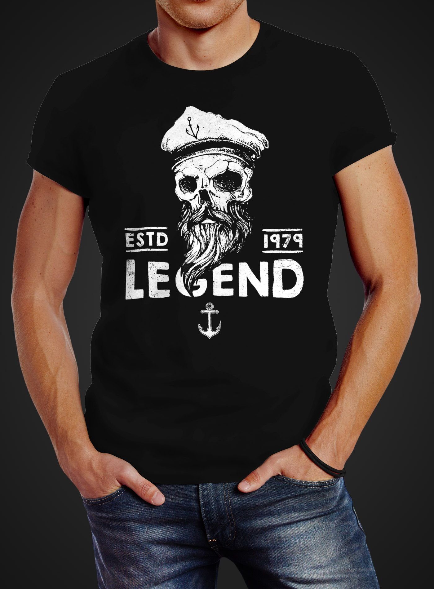 Neverless Print-Shirt Herren T-Shirt Skull Captain günstig online kaufen