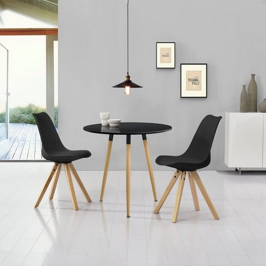 en.casa Essgruppe, (3-tlg), »Camille« Küchentisch rund Ø80cm mit 2x