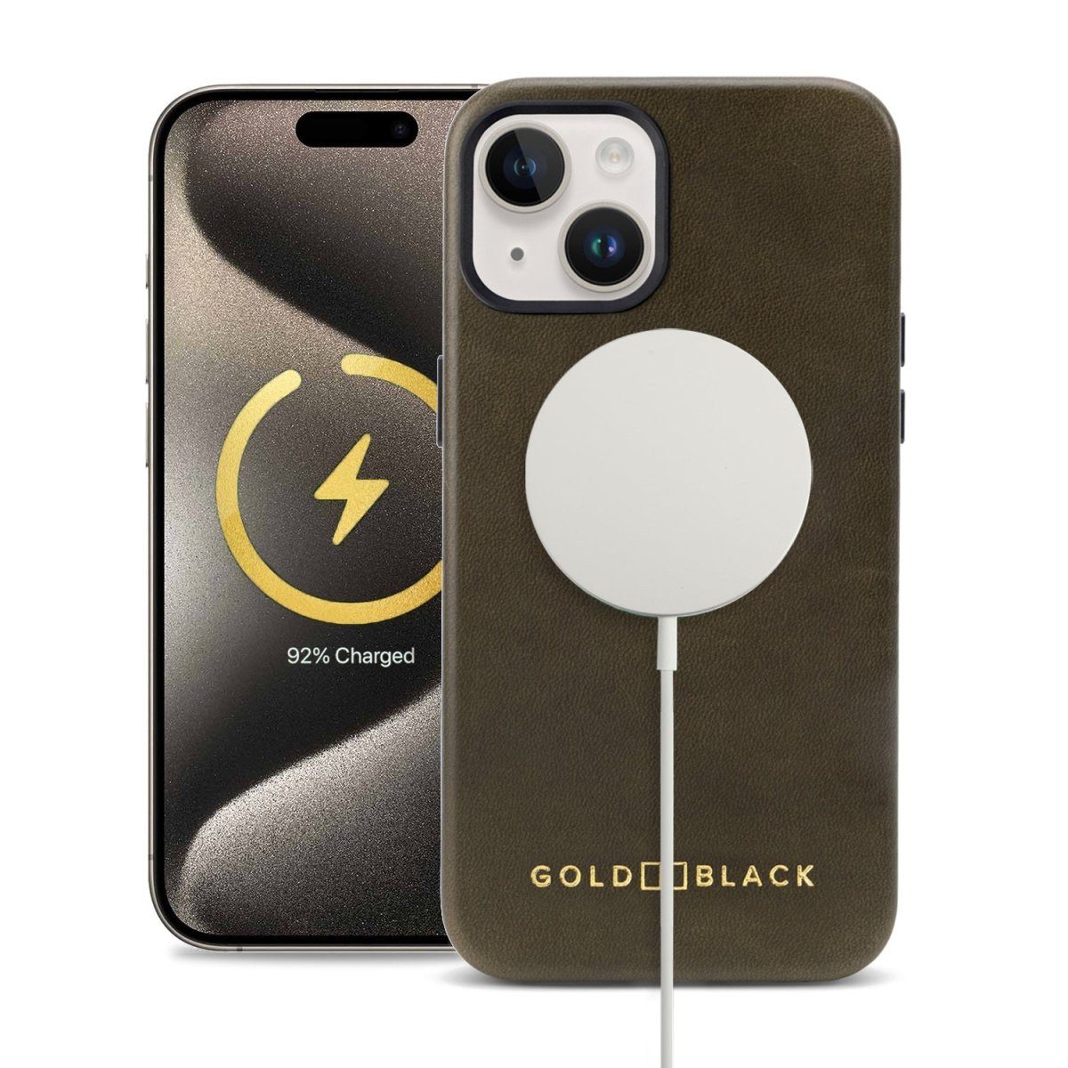 GOLDBLACK Handyhülle GOLDBLACK iPhone 15 Lederhülle Luxe grün mit MagSafe