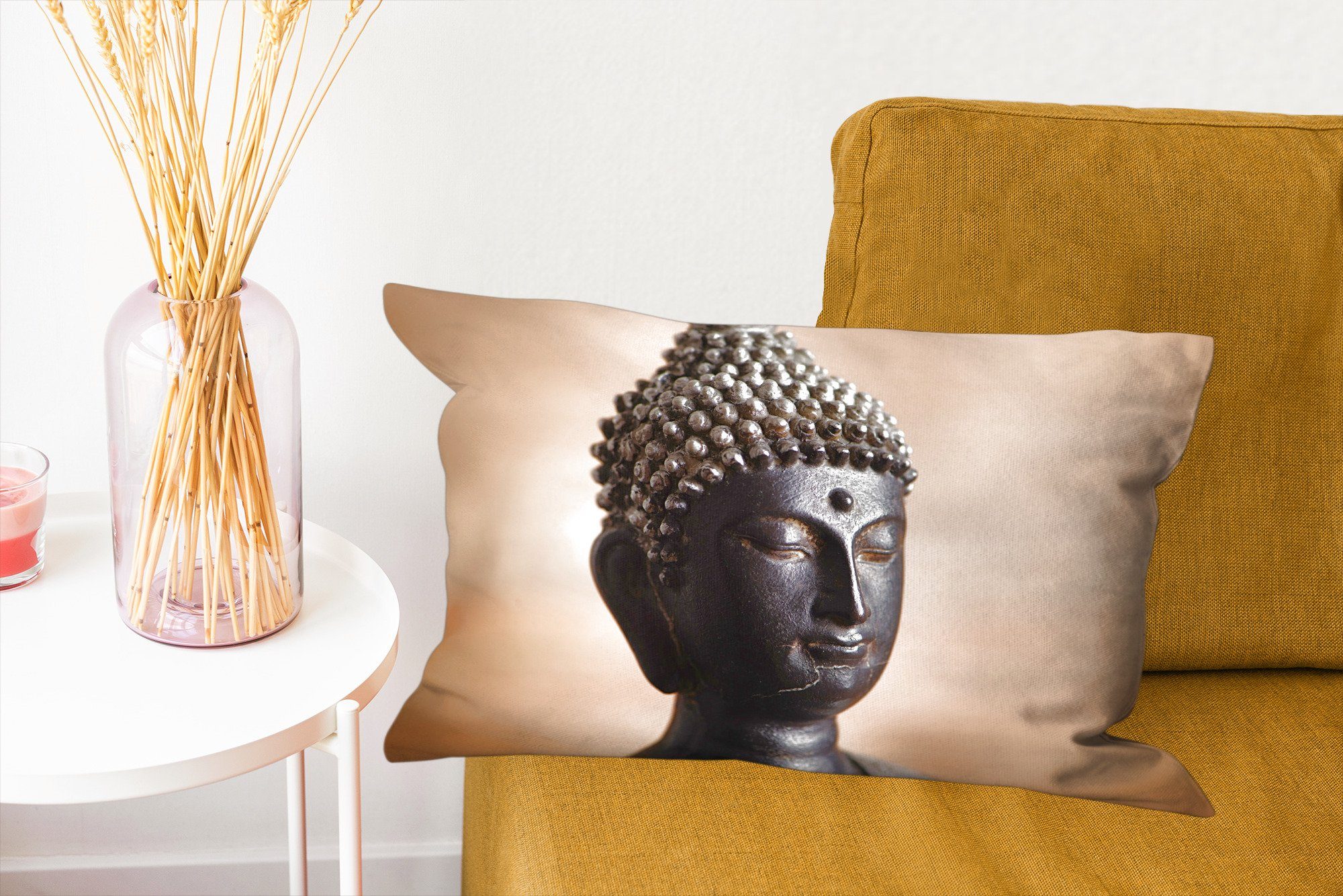 Buddha Dekoration, - Füllung, Dekokissen Zierkissen, Dekokissen Braun, Schlafzimmer MuchoWow Wohzimmer Gesicht mit -