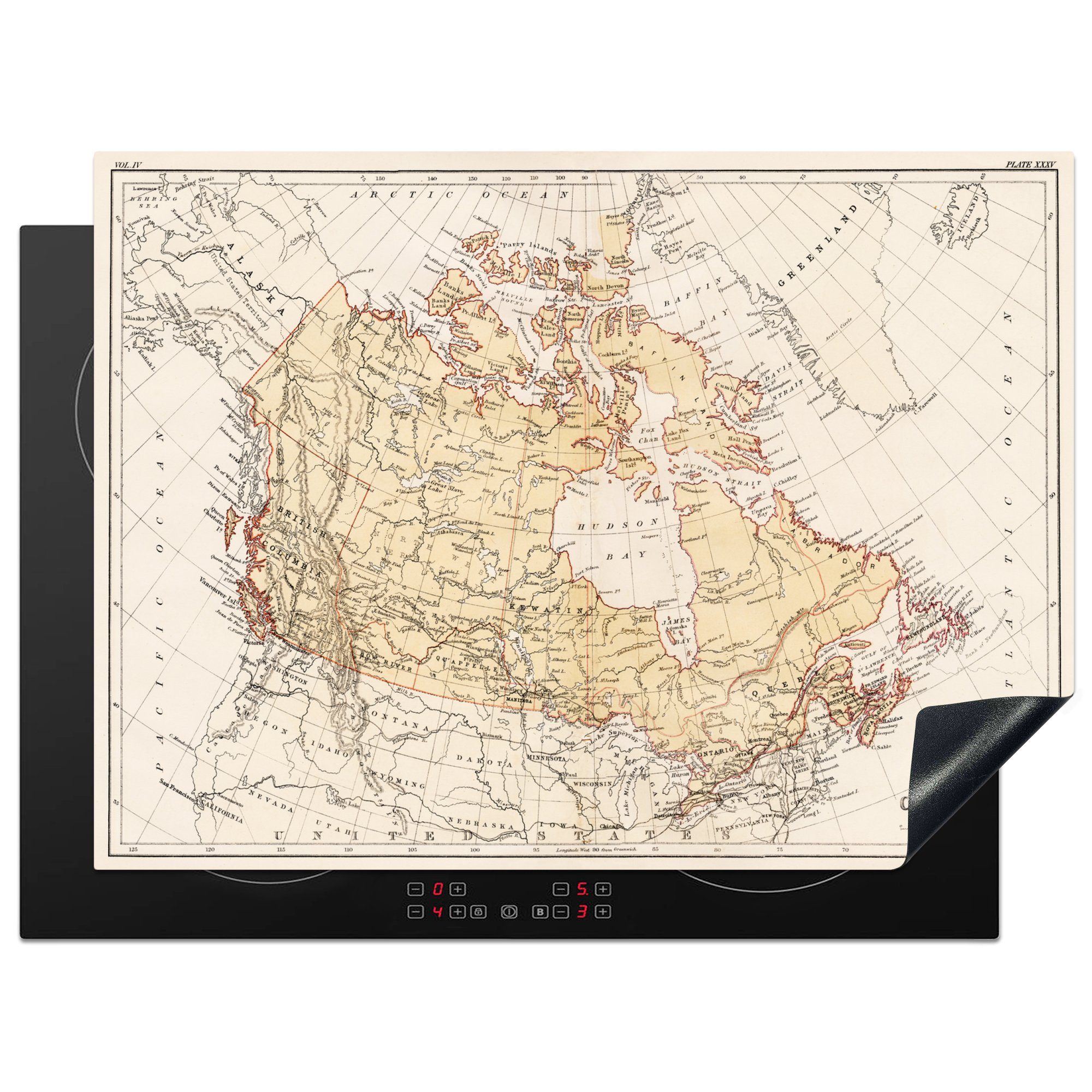 MuchoWow Herdblende-/Abdeckplatte Eine Illustration einer antiken Karte von Kanada, Vinyl, (1 tlg), 70x52 cm, Mobile Arbeitsfläche nutzbar, Ceranfeldabdeckung