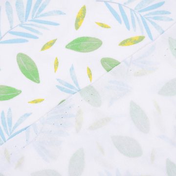 SCHÖNER LEBEN. Stoff Baumwolljersey Jersey Blätter Palmzweige weiß grün blau 1,45m Breite, allergikergeeignet