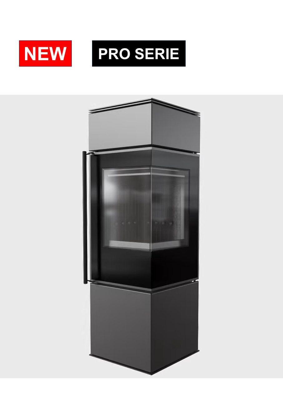 Kratki Kaminofen Kaminofen REN/S Türanschlag rechts Ø 150 7 kW schwarze Brennkammer, 7,30 kW