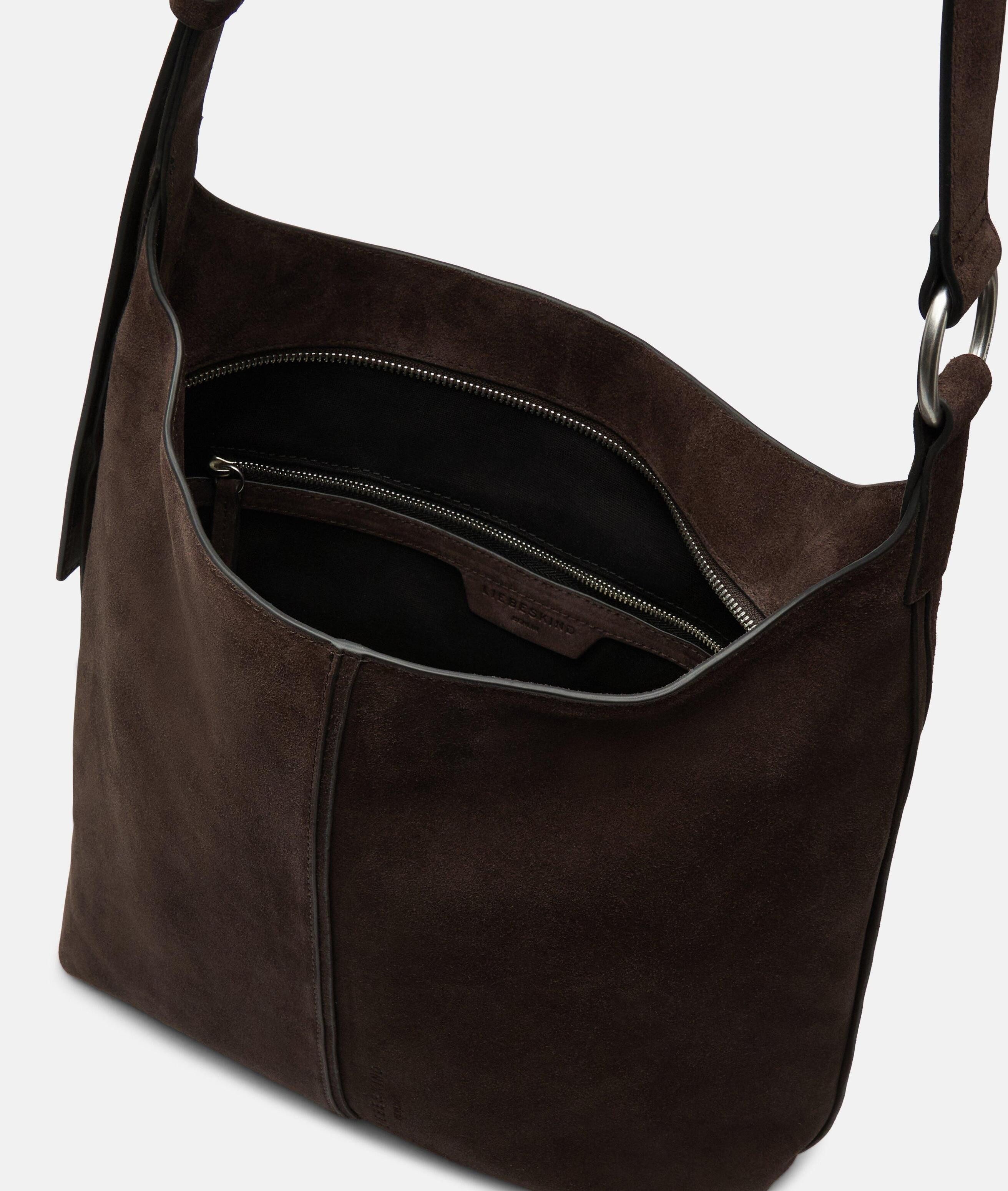 Liebeskind Berlin Schultertasche Demi Hobo M, Geräumige Hobo-Bag aus aus weichem Veloursleder