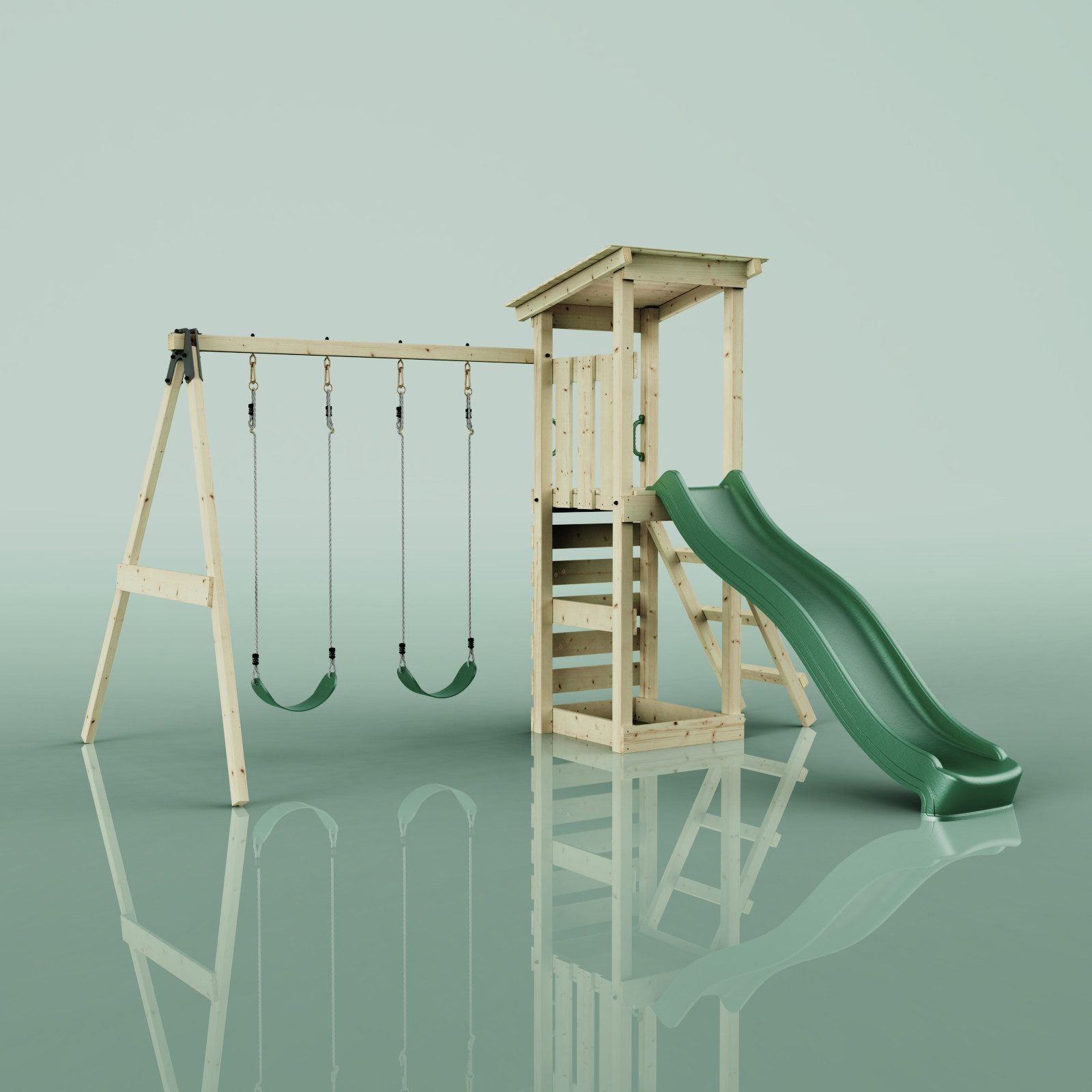 OutdoorToys Spielturm Neapel aus Holz in Grün mit Kinderschaukel & Rutsche, günstig online kaufen
