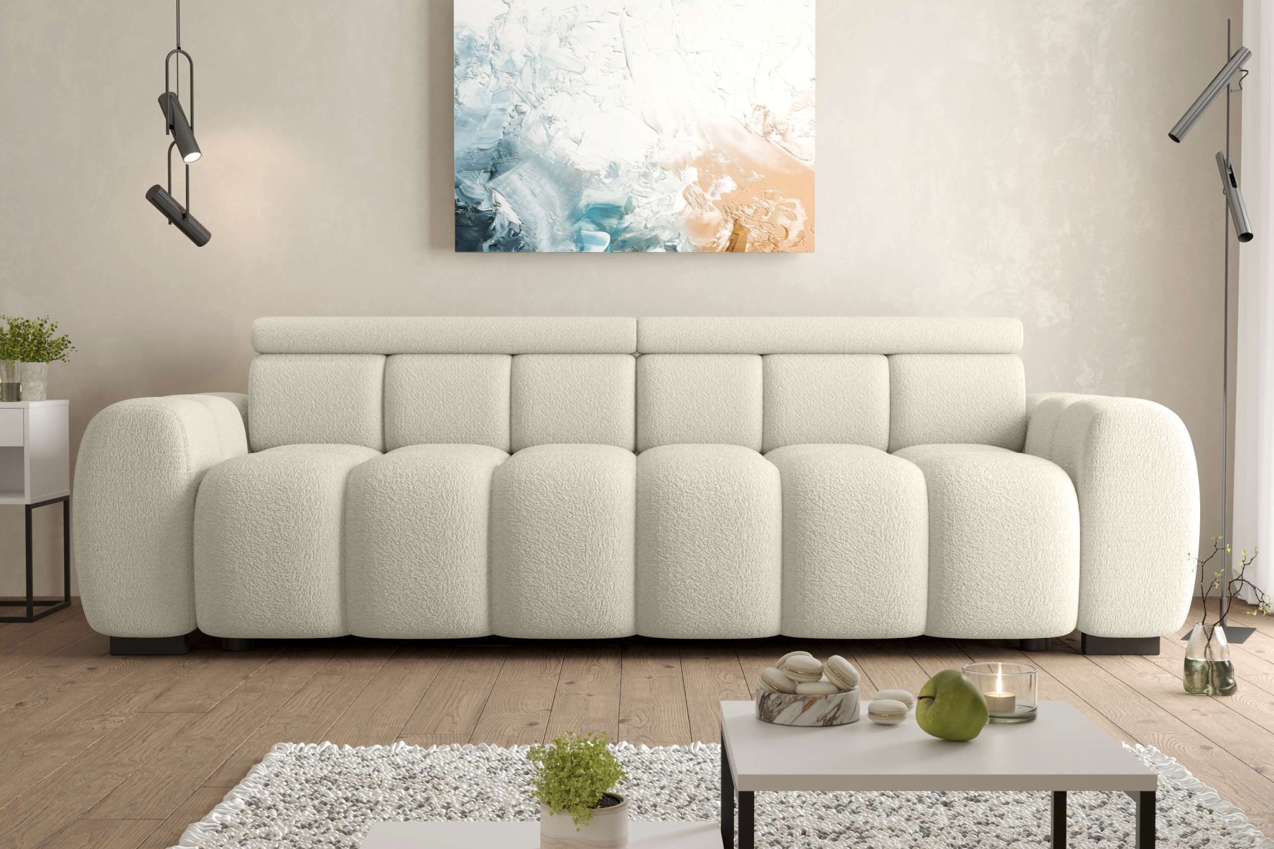 99rooms Big-Sofa Alessio, Sofa, Big-Sofa, Rundumbezug aus trendigem Boucle-Stoff ABRIAMO