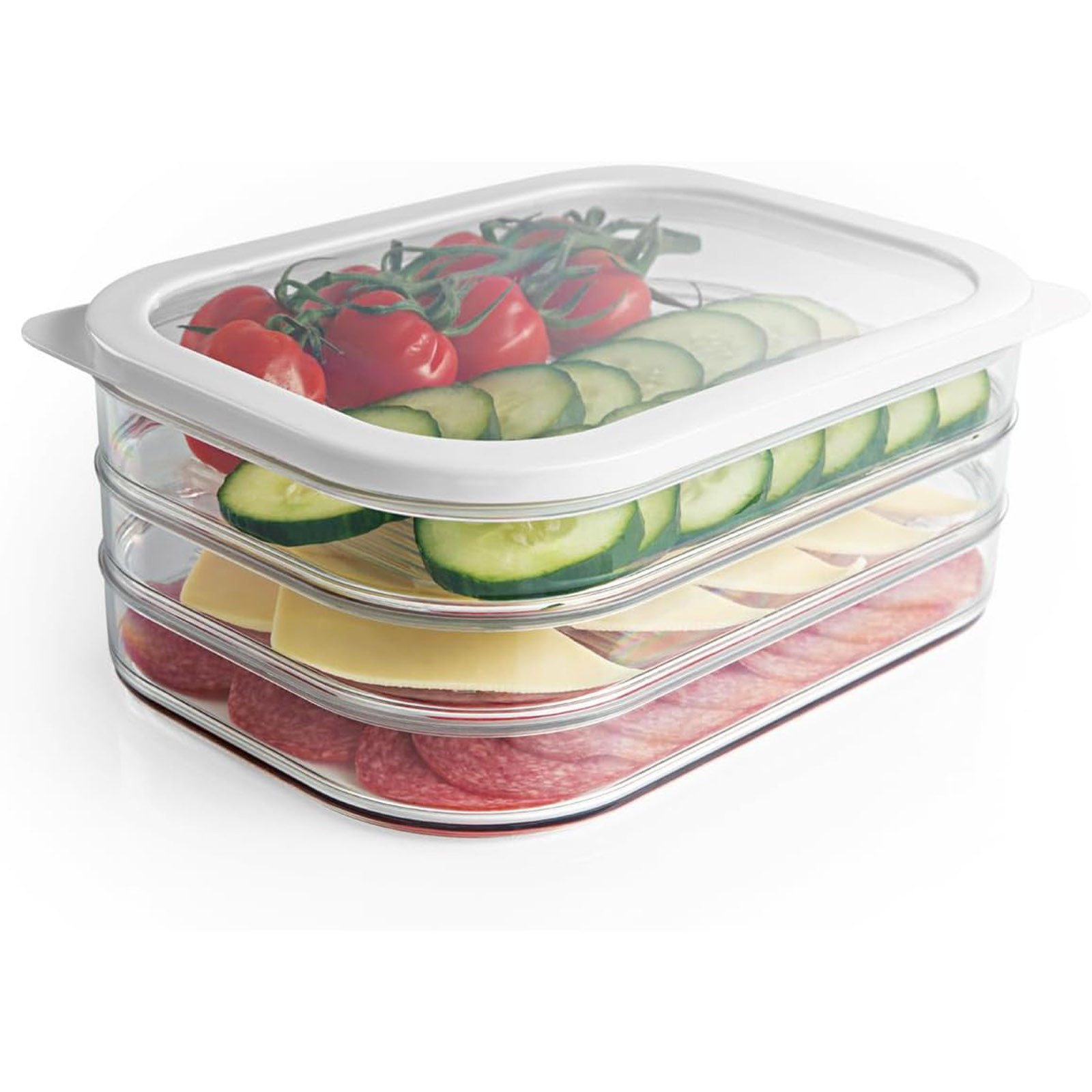 GOURMETmaxx Vorratsdose Aufschnittboxen Kühlschrank Wurst Käse Frischhaltedosen, Polypropylen, (1-tlg), mit Deckel 3 Lagen 3 x 550 ml – Bild 3 von 5