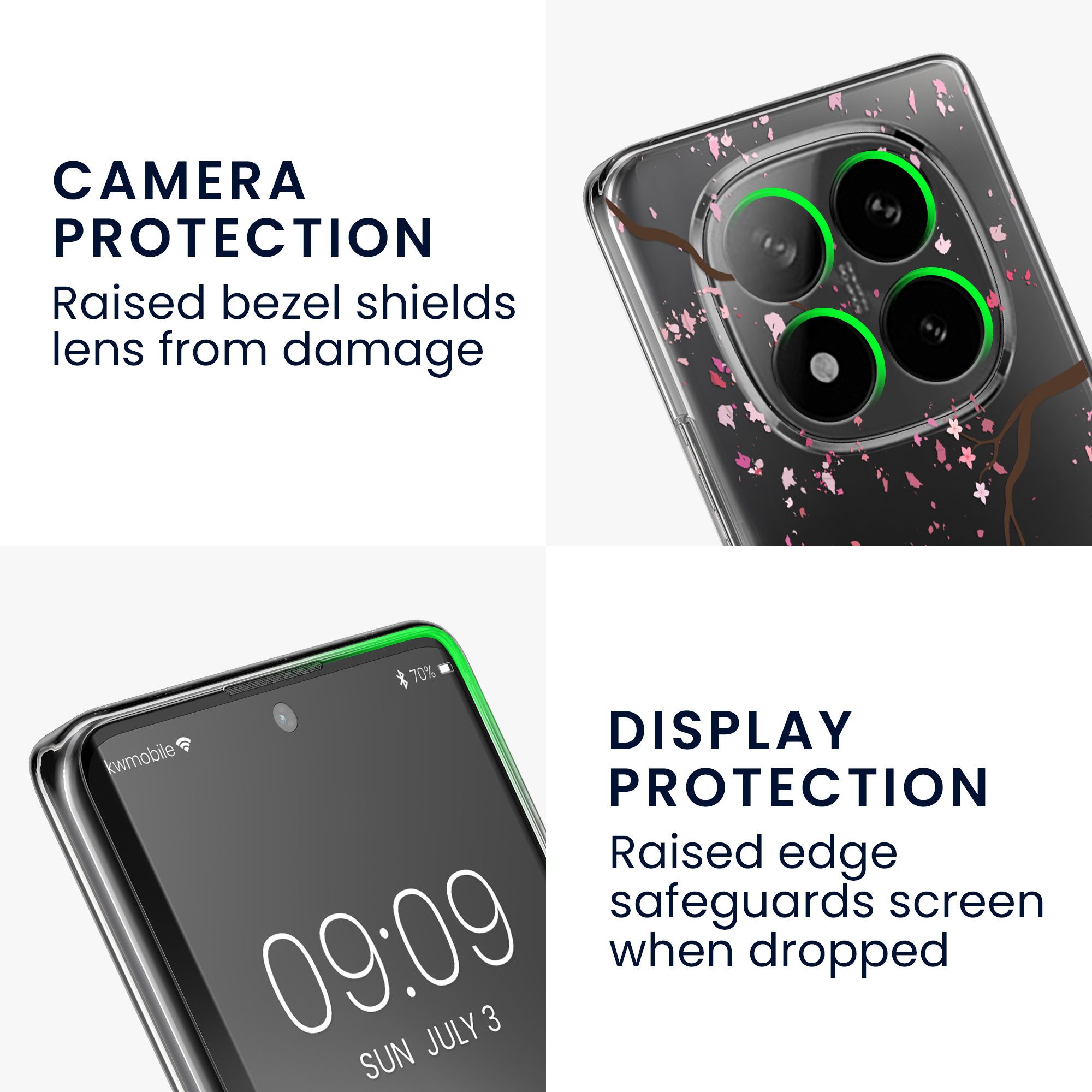 kwmobile Handyhülle Hülle für Xiaomi Redmi Note 14 Pro+ 5G / Redmi Note 14 Pro Plus 5G, Case mit Schutzfolie Kirschblütenblätter Design