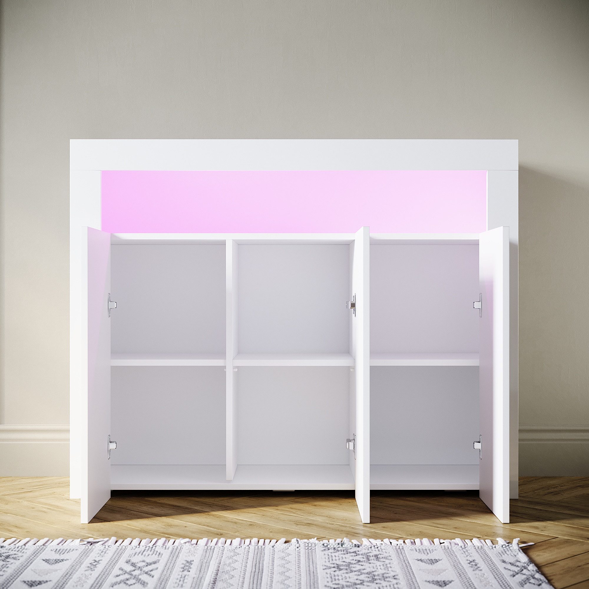 SONNI Kommode Sideboard Weiß Hochglanz mit LED Beleuchtung Kommode, Wohnzimmer