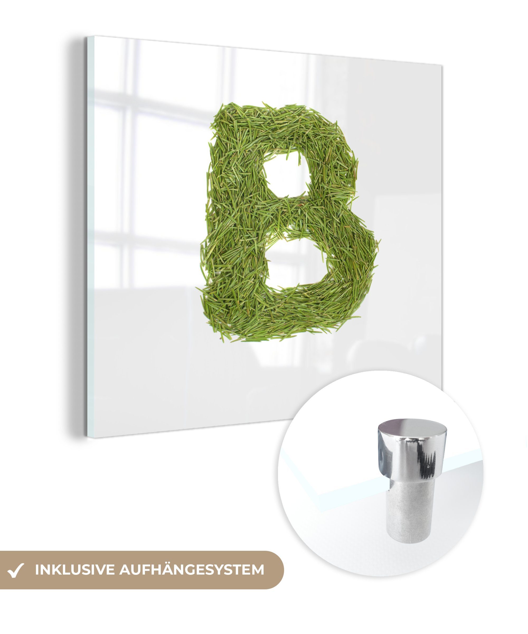 MuchoWow Acrylglasbild Grüne Bohnen, die den Buchstaben B bilden, (1 St), Glasbilder - Bilder auf Glas Wandbild - Foto auf Glas - Wanddekoration