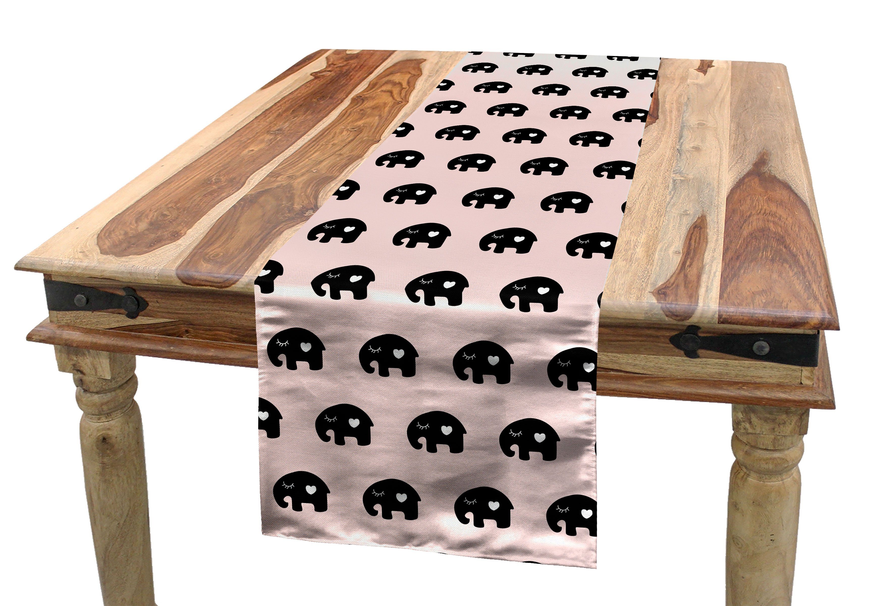 Abakuhaus Tischläufer Esszimmer Küche Rechteckiger Dekorativer Tischläufer, Ethnisch Elefant mit Herz