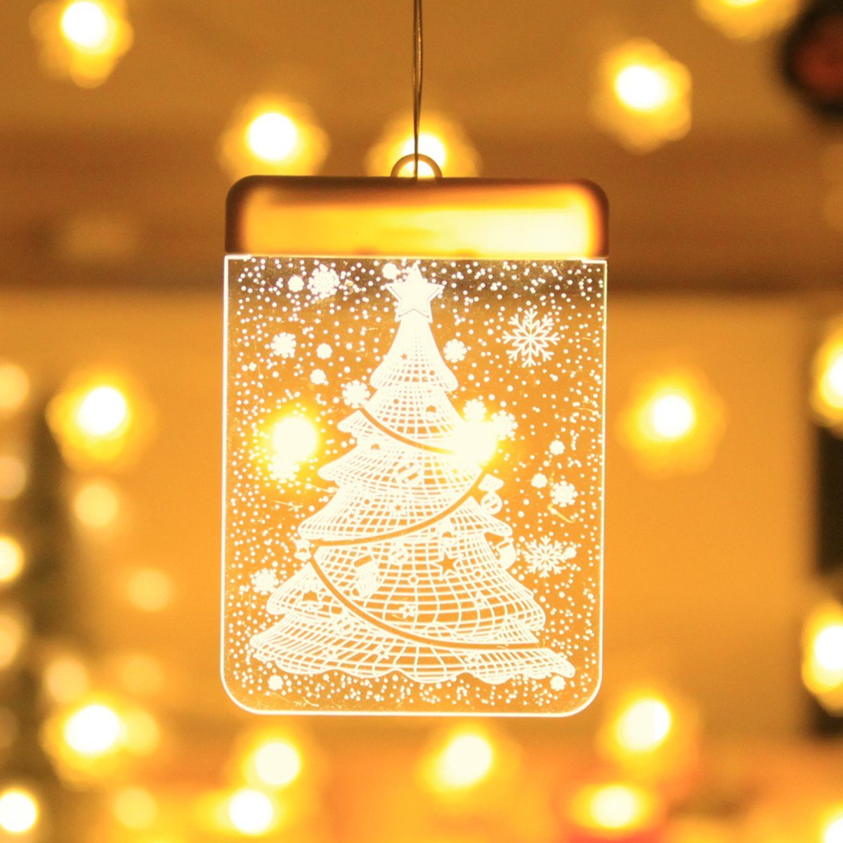 Rosnek Beleuchtetes Fensterbild 3D-Effekt, hängend, für Weihnachten Store Glas Wand Deko, Fensterdekoration Lichter; Weihnachtsmann Schneeflocke Baum Schneemann