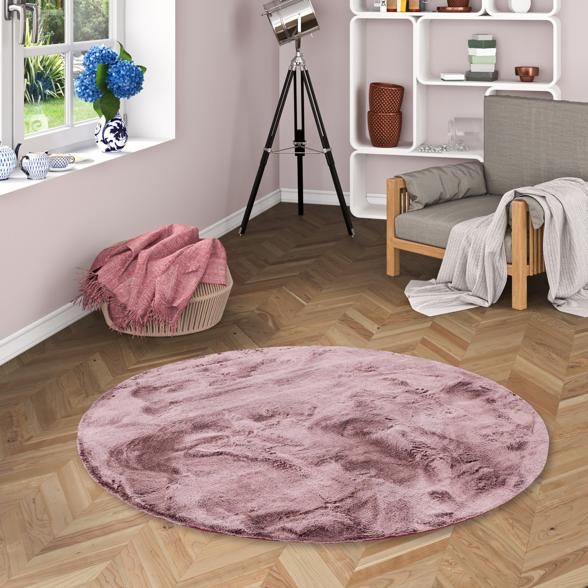 Pergamon Fellteppich Fellteppich Luxus Super Soft Plush Rund, Rund, Höhe: 25 mm