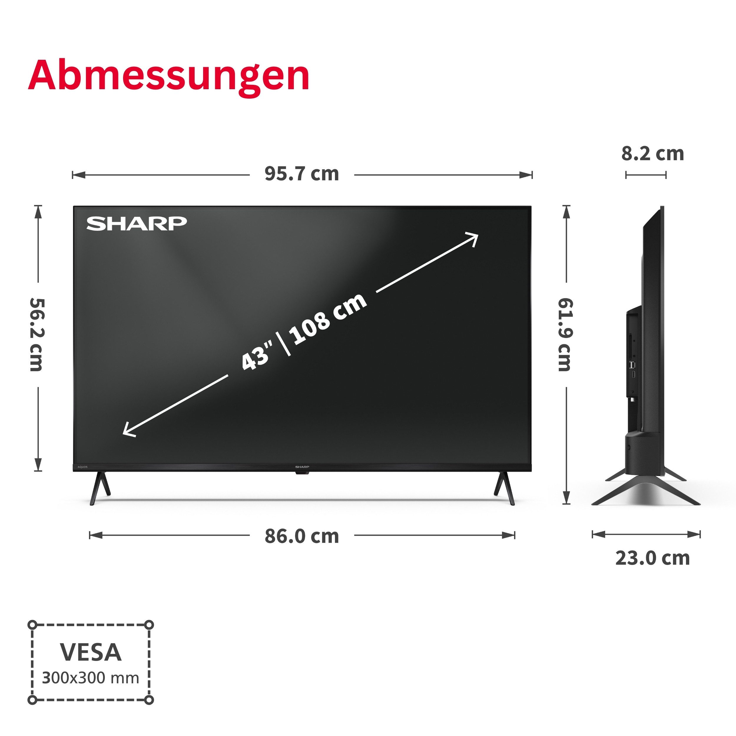 Sharp 43HM5745E QLED-Fernseher (108 cm/43 Zoll, 4K Ultra HD, Smart TV powered by TiVo, Smart TV by TiVo, HDR Dolby Vision & Atmos, Triple-Tuner)