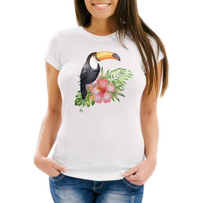 Neverless Print-Shirt Damen T-Shirt Tucan Tropical Summer Jungle Paradise Hummingbird Slim Fit Neverless® mit Print