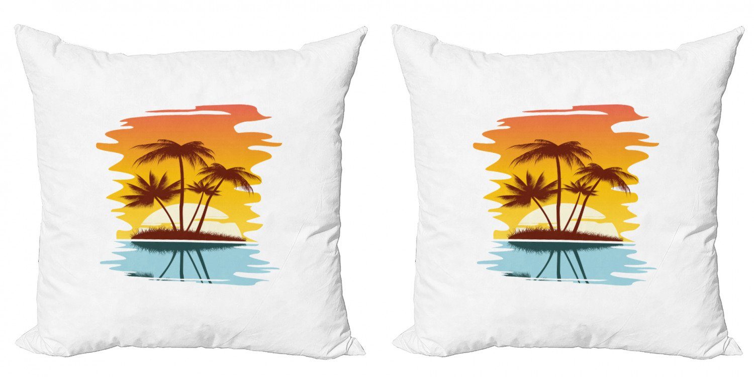 Stück), Palmen Modern Accent Kissenbezüge Sonnenuntergang Digitaldruck, Abakuhaus Doppelseitiger Strand (2 Exotische