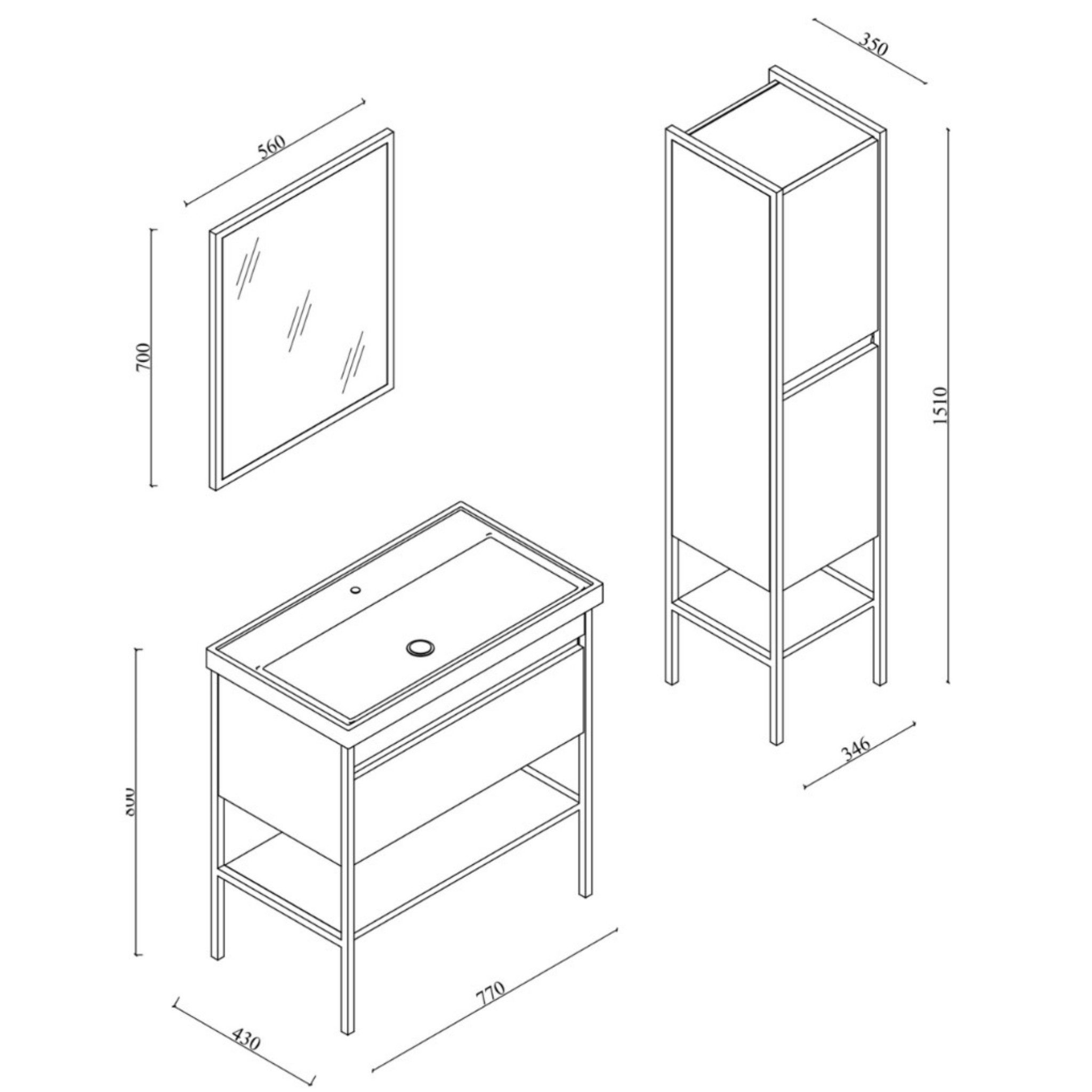 Karen Badmöbel-Set Badmöbel Set Hazar, (Komplett-Set, Standartmäßig 5-Teilig (Unterschrank, Spiegel, Waschbecken, Hängeschrank und Hochschrank), Unterschrank mit Schublade und Regal, Hochschrank mit Türen & Regalen), Marmor Design, MDF Lam-Beschichtung, Softclose