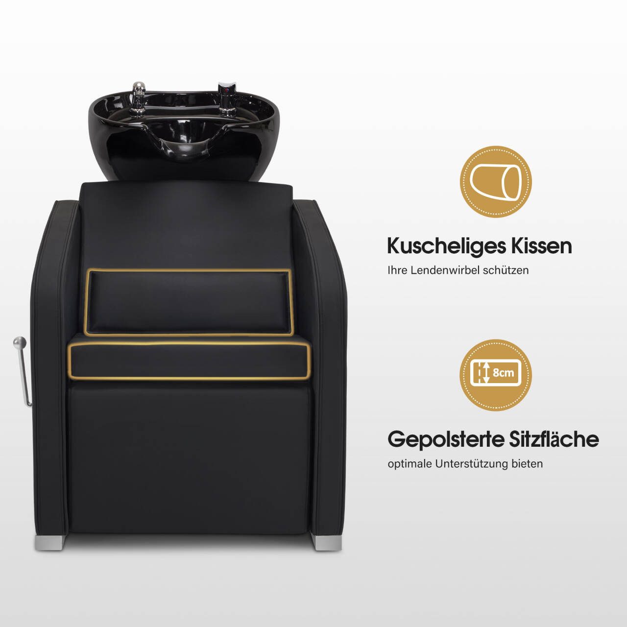 Barberpub Waschbecken BarberPub Friseurstuhl mit Waschbecken 8679 (Schwarz/Kunstleder), Klappbare Beinstütze, Verstellbare Waschbecken, Kunstleder – Bild 4 von 5