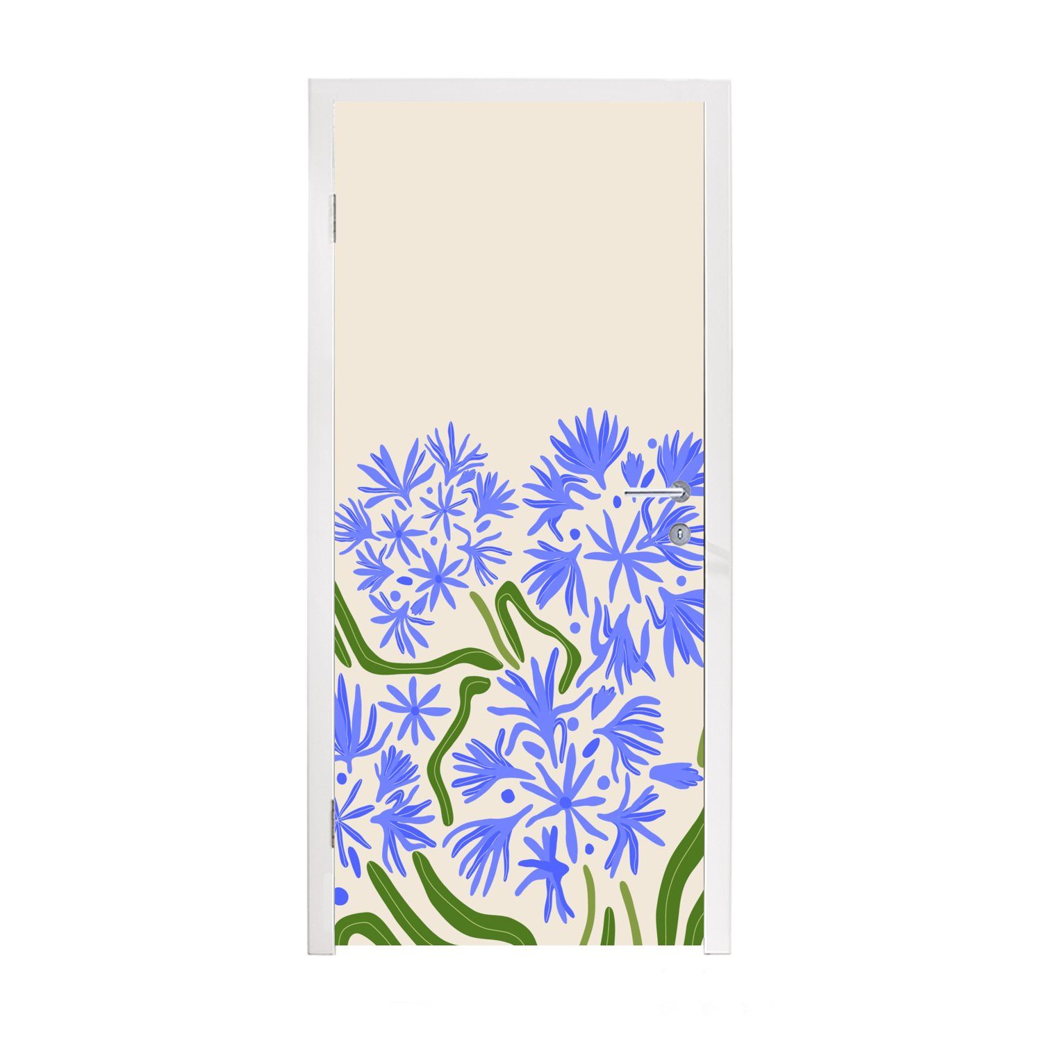 MuchoWow Türtapete Fototapete 75x205 Blume für - cm Matt, Blau bedruckt, (1 St), - - Tür, Blatt Türaufkleber, Einfach