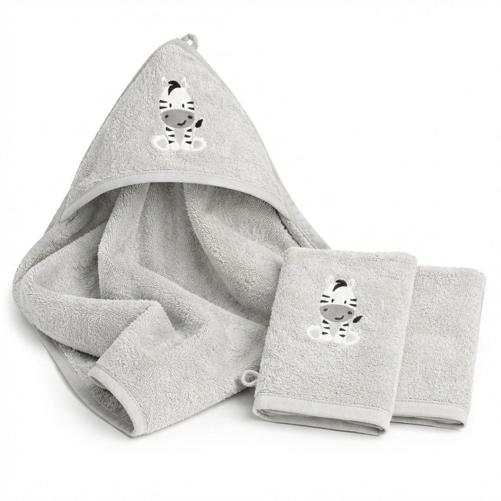 Babykajo Kapuzenhandtuch 80x80 - 100x100 cm, Frottee (3-St), Kuschliges Baby Handtuch mit Waschlappen