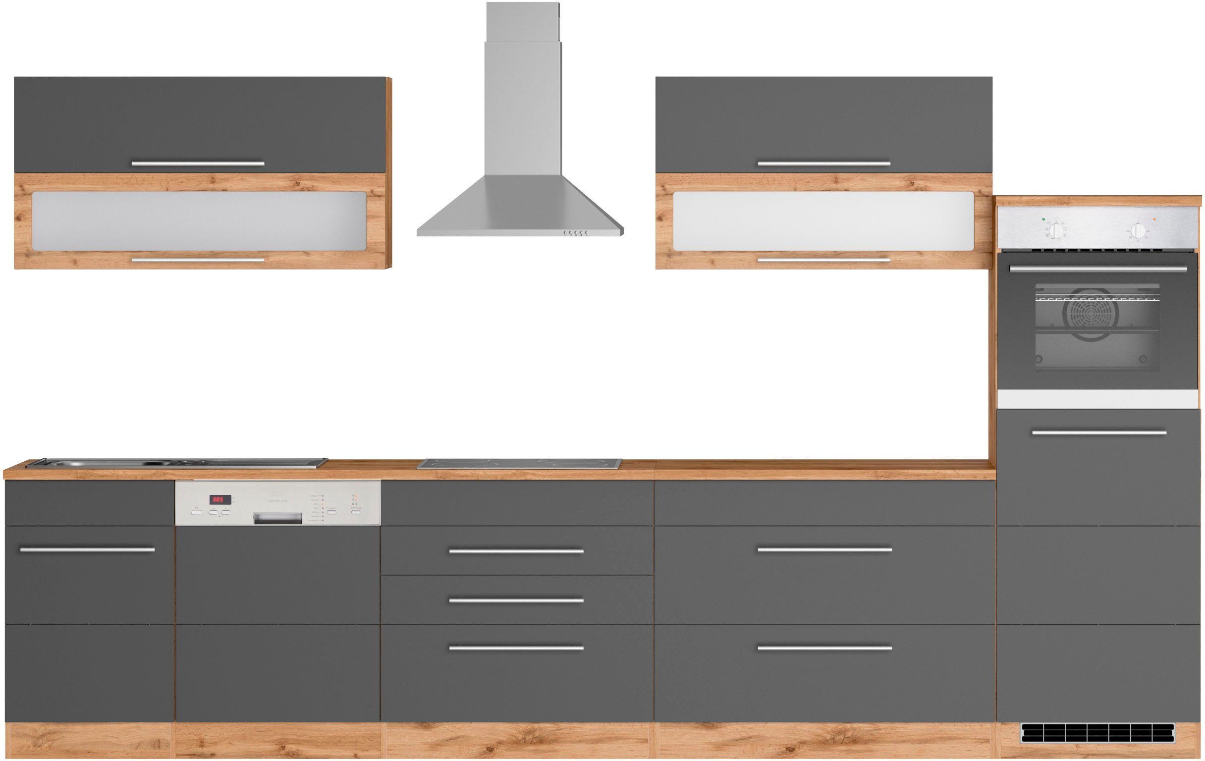 KOCHSTATION Küchenzeile KS-Wien, Breite 350 cm, wahlweise mit E-Geräten