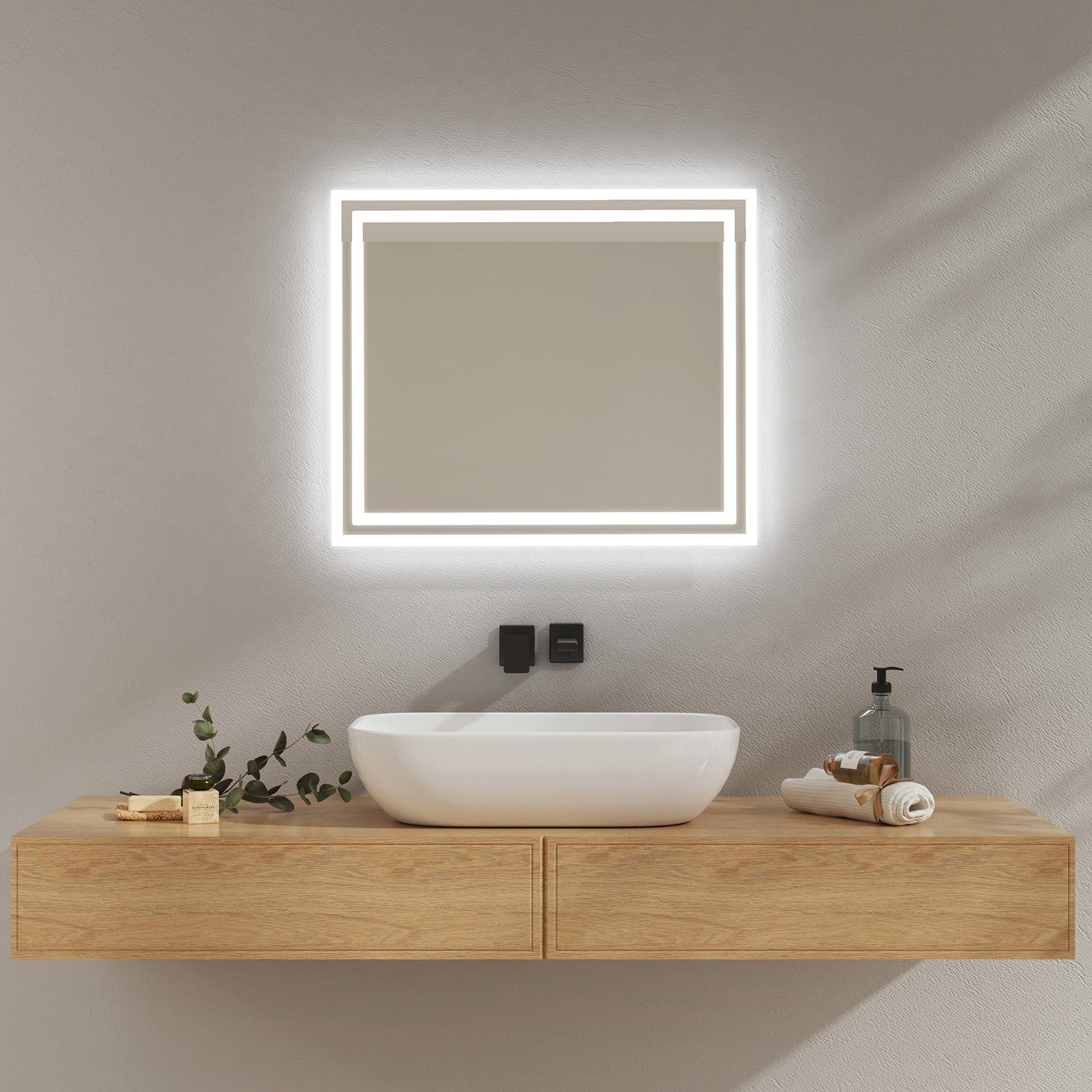 Beleuchtung mit Badspiegel Farben EMKE Druckknopfschalter 2 Badspiegel Lichts, Badezimmerspiegel Wandspiegel, LED des Beschlagfrei,