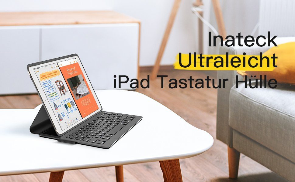 10,2 Gen Inateck Ultraleichte Hülle 9/8/7 für Tastatur iPad-Tastatur Zoll iPad