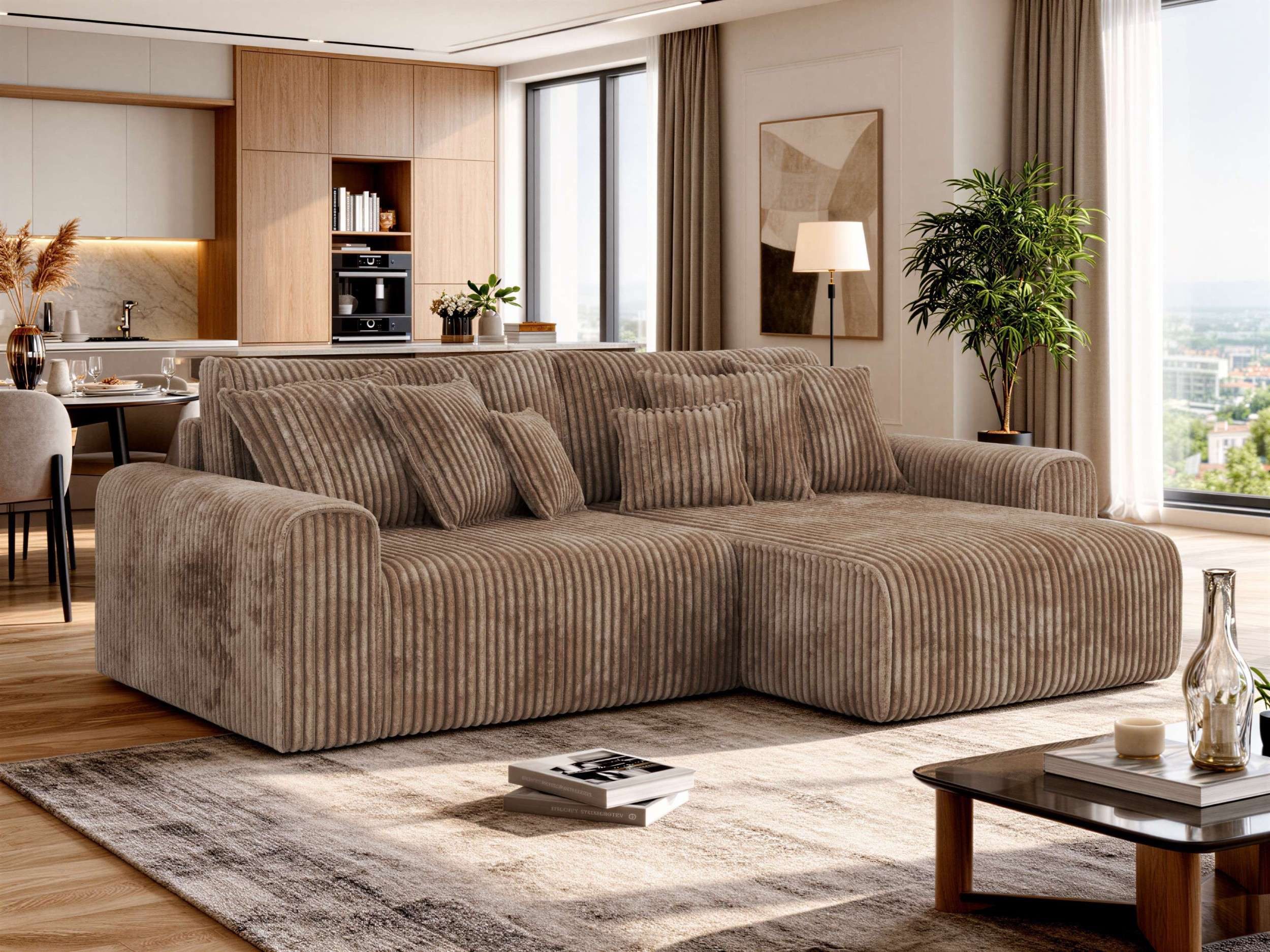 MKS MÖBEL Ecksofa ELARA L, Set, Lose Kissen, L-form Sofa, Armlehnen, DL-System, Bettkasten, Wellenfedern