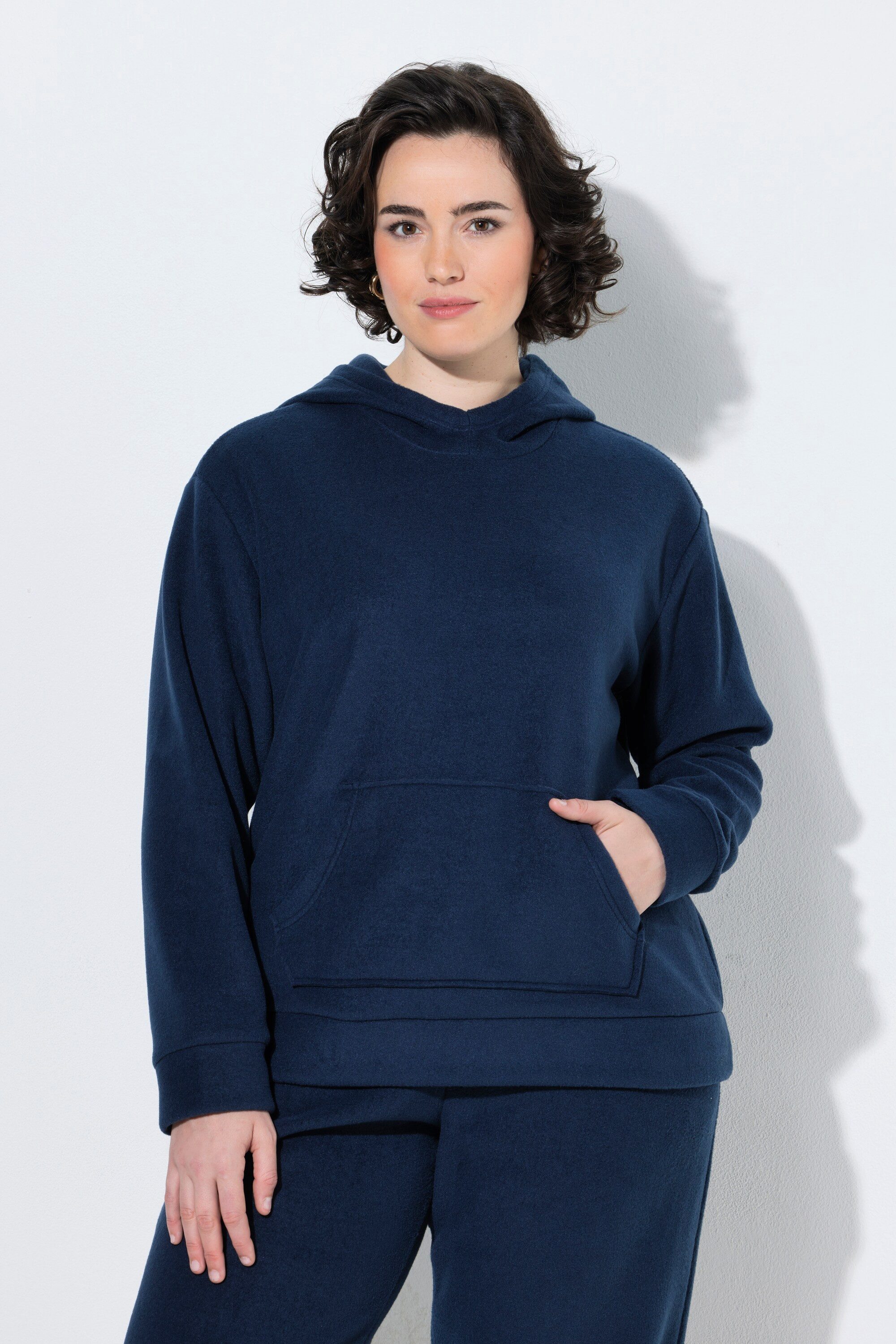 Ulla Popken Sweatshirt Fleece-Hoodie Kapuze Kängurutasche Langarm