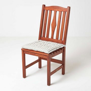 Homescapes Stuhlkissen Sitzkissen mit Streifen, 100% Baumwolle, grau, 40 x 40 cm