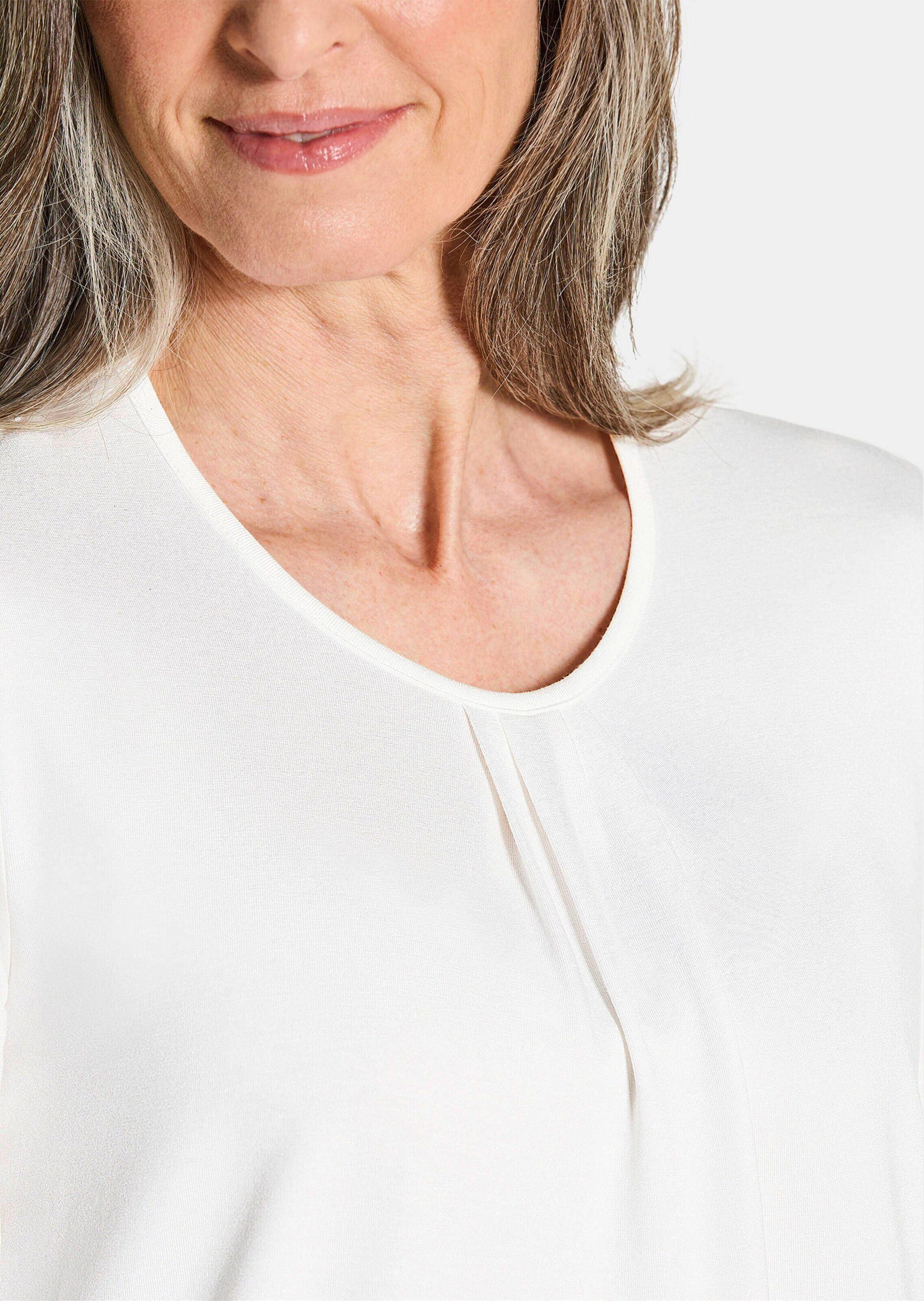 GOLDNER T-Shirt Kurzgröße: Viskose-Oberteil mit Halbarm Feminines Design mit Falten und Rundhalsausschnitt