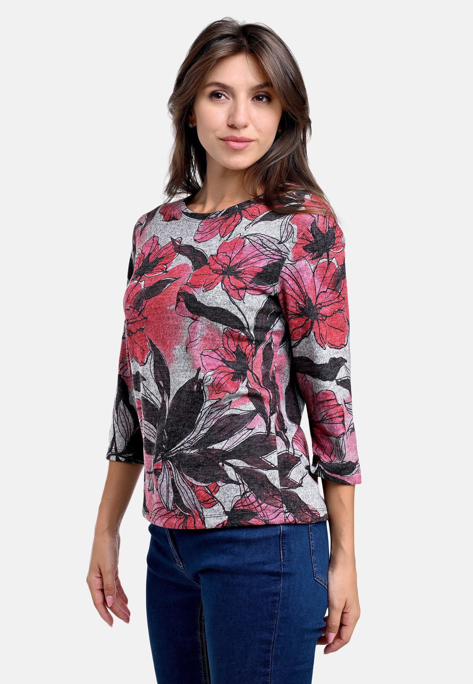 BICALLA T-Shirt Shirt mit floralem Print in Rosé/Grau (1-tlg) günstig online kaufen